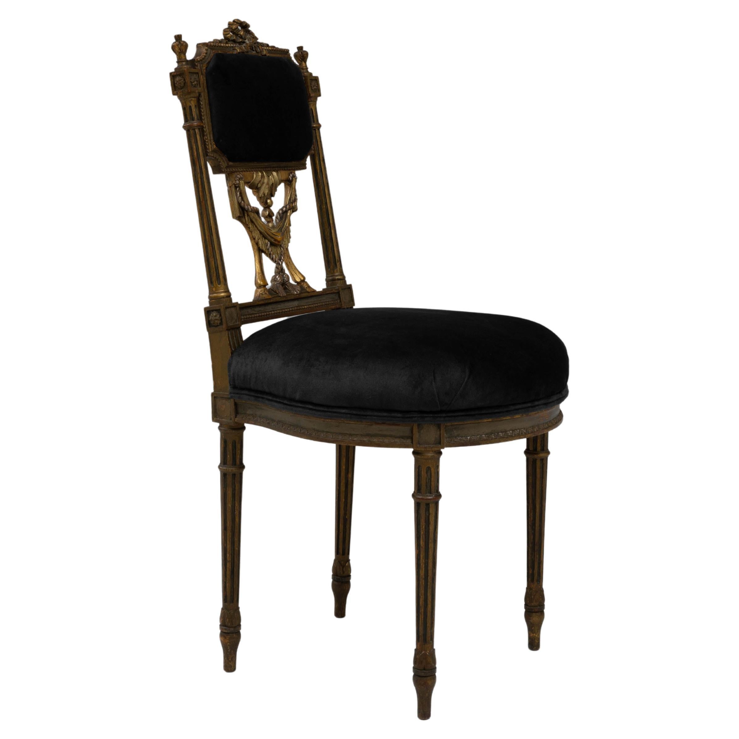 19th Century French Wooden Chair With Upholstered Seat For Sale