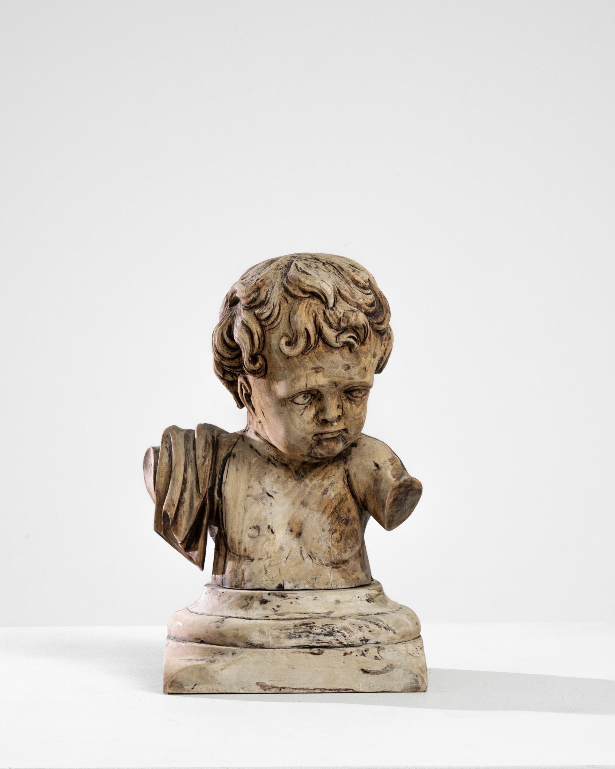 19th Century French Wooden Cherub Bust For Sale at 1stDibs