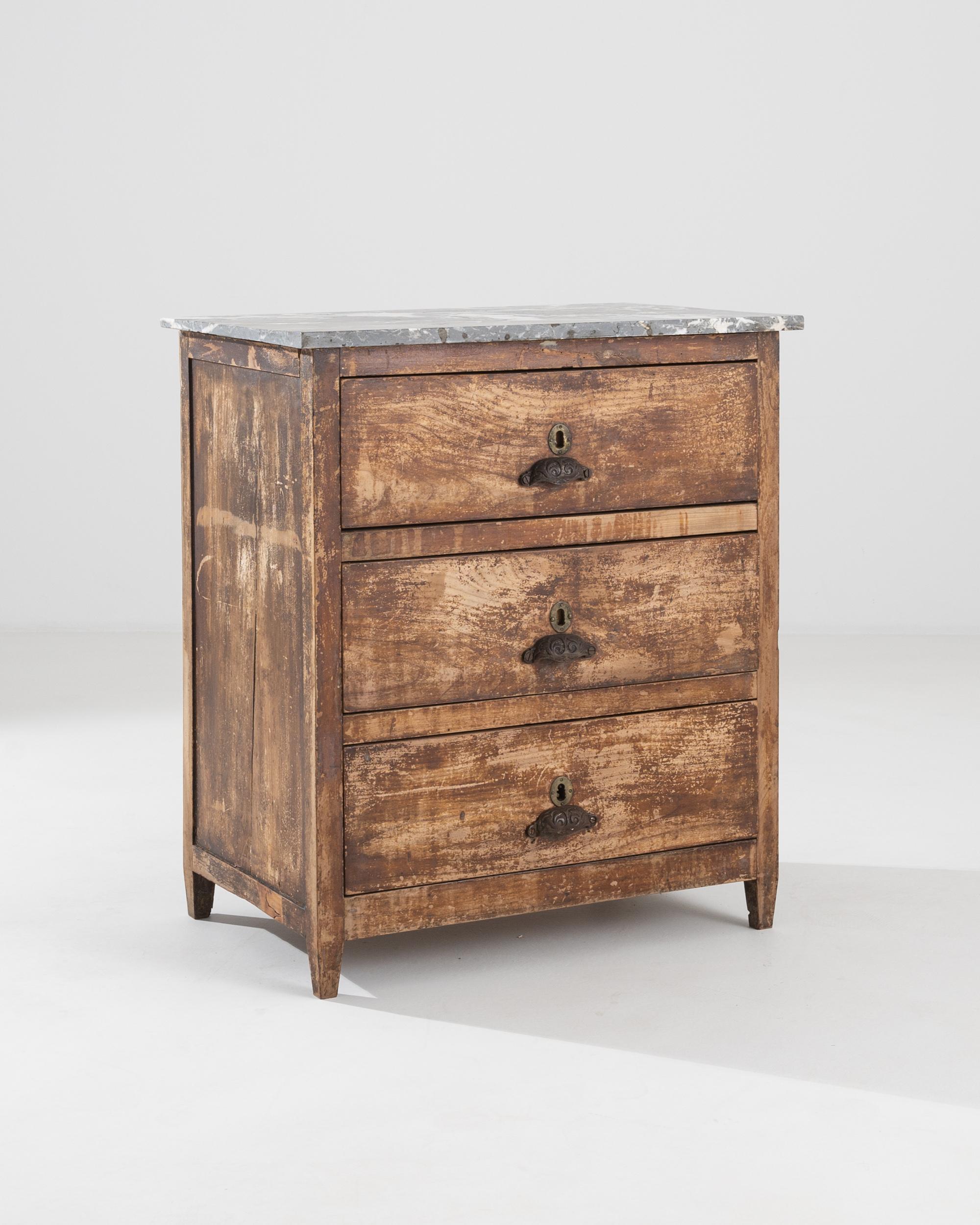 Stone 19th Century French Wooden Chest of Drawers For Sale
