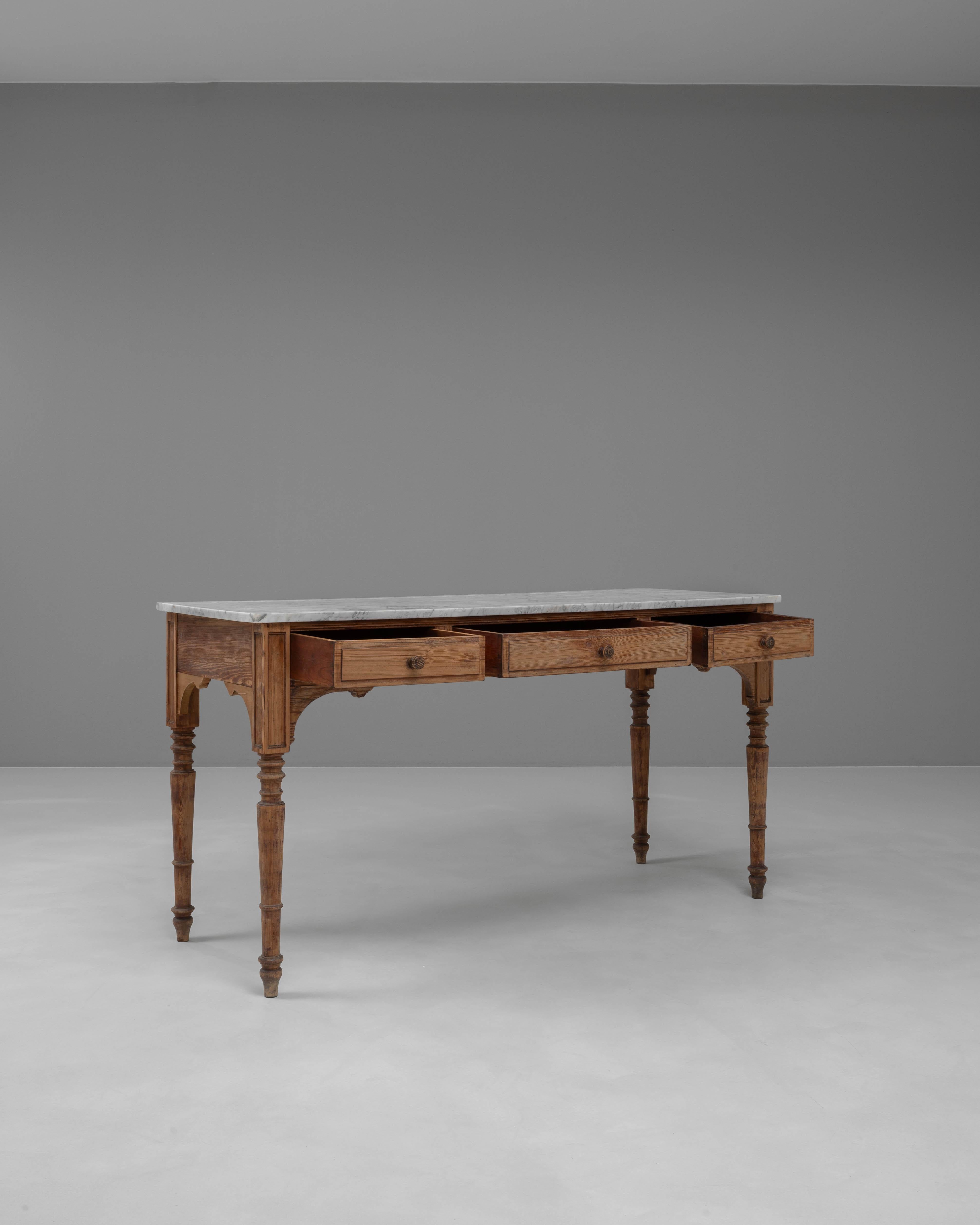 19th Century French Wooden Console Table With Marble Top 2