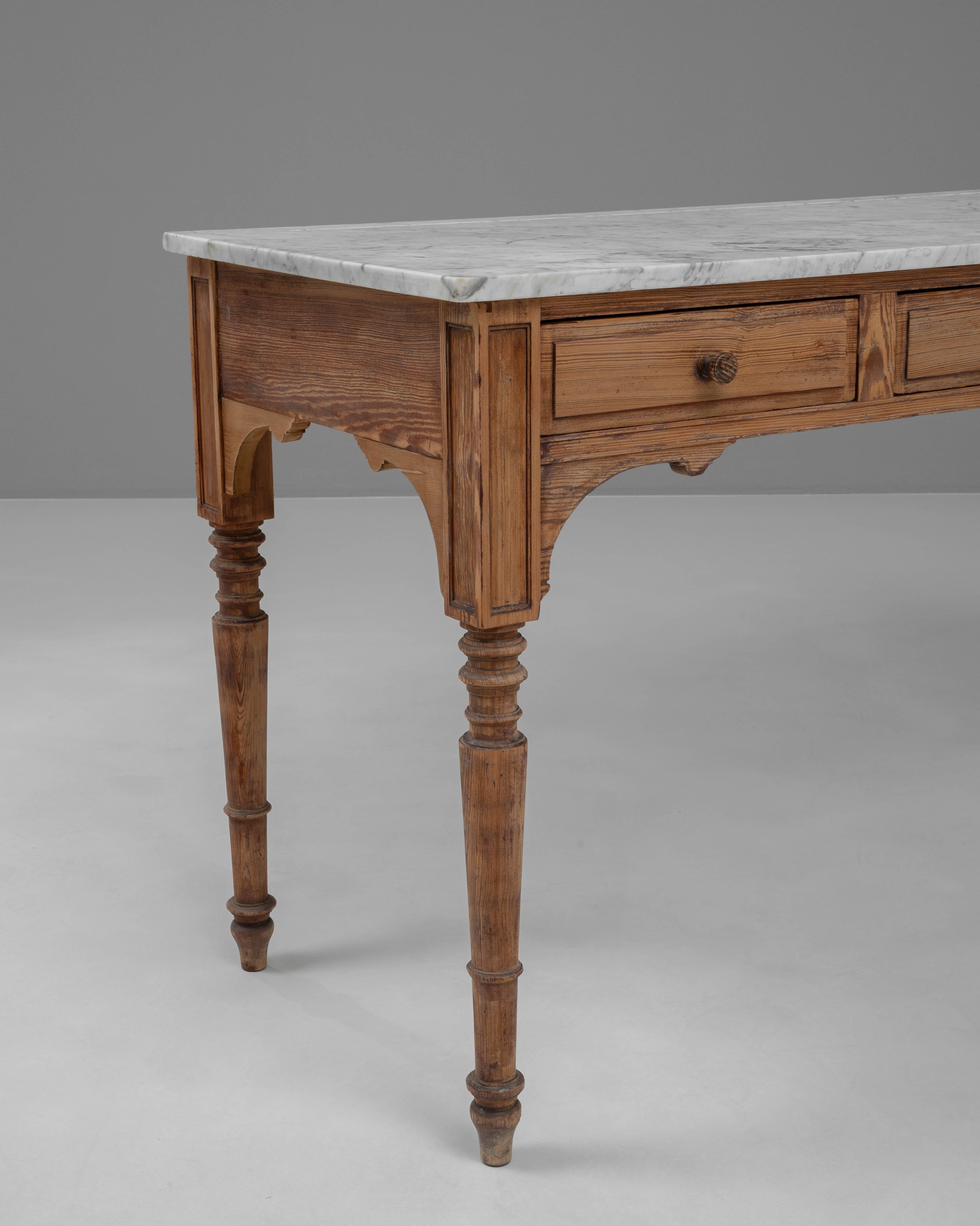 19th Century French Wooden Console Table With Marble Top 4