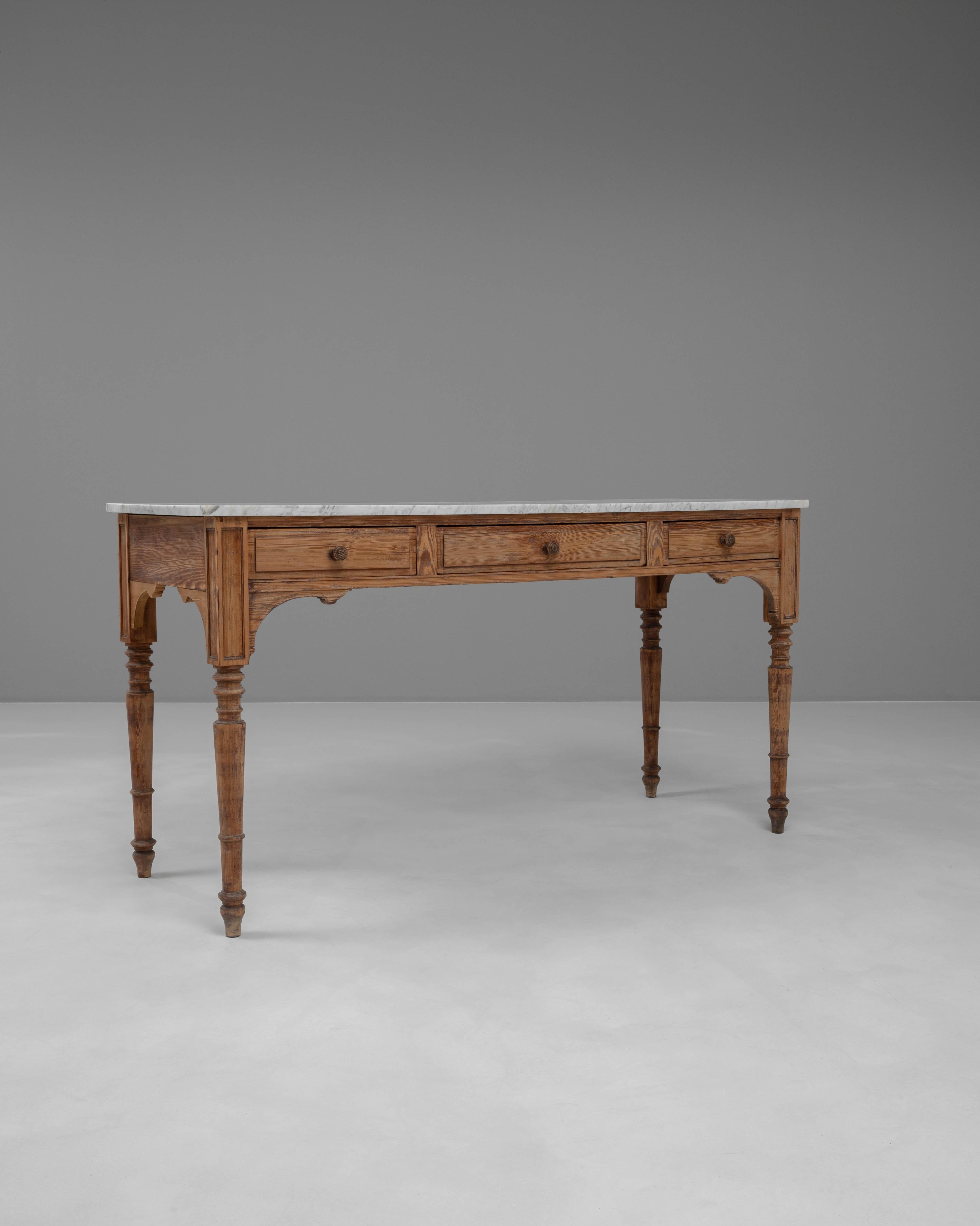 19th Century French Wooden Console Table With Marble Top 5