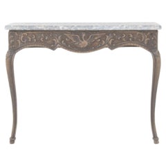 Antique 19th Century French Wooden Console Table With Marble Top