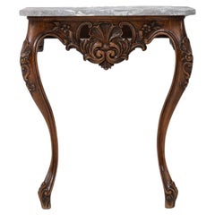 19th Century French Wooden Console Table With Marble Top