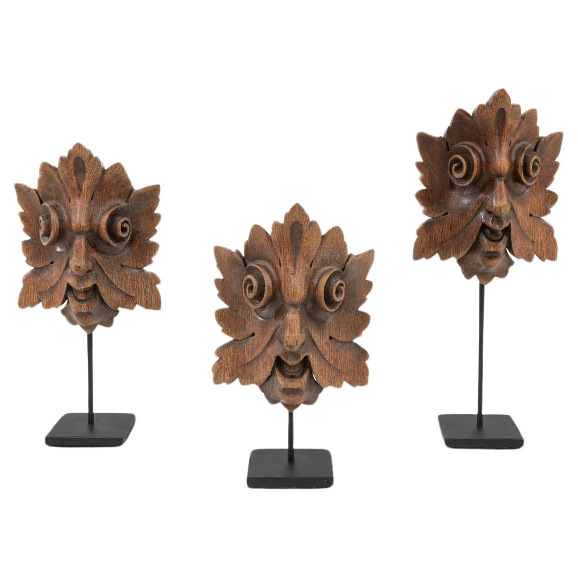 19th Century French Wooden Decoration on Metal Stand, Set of 3