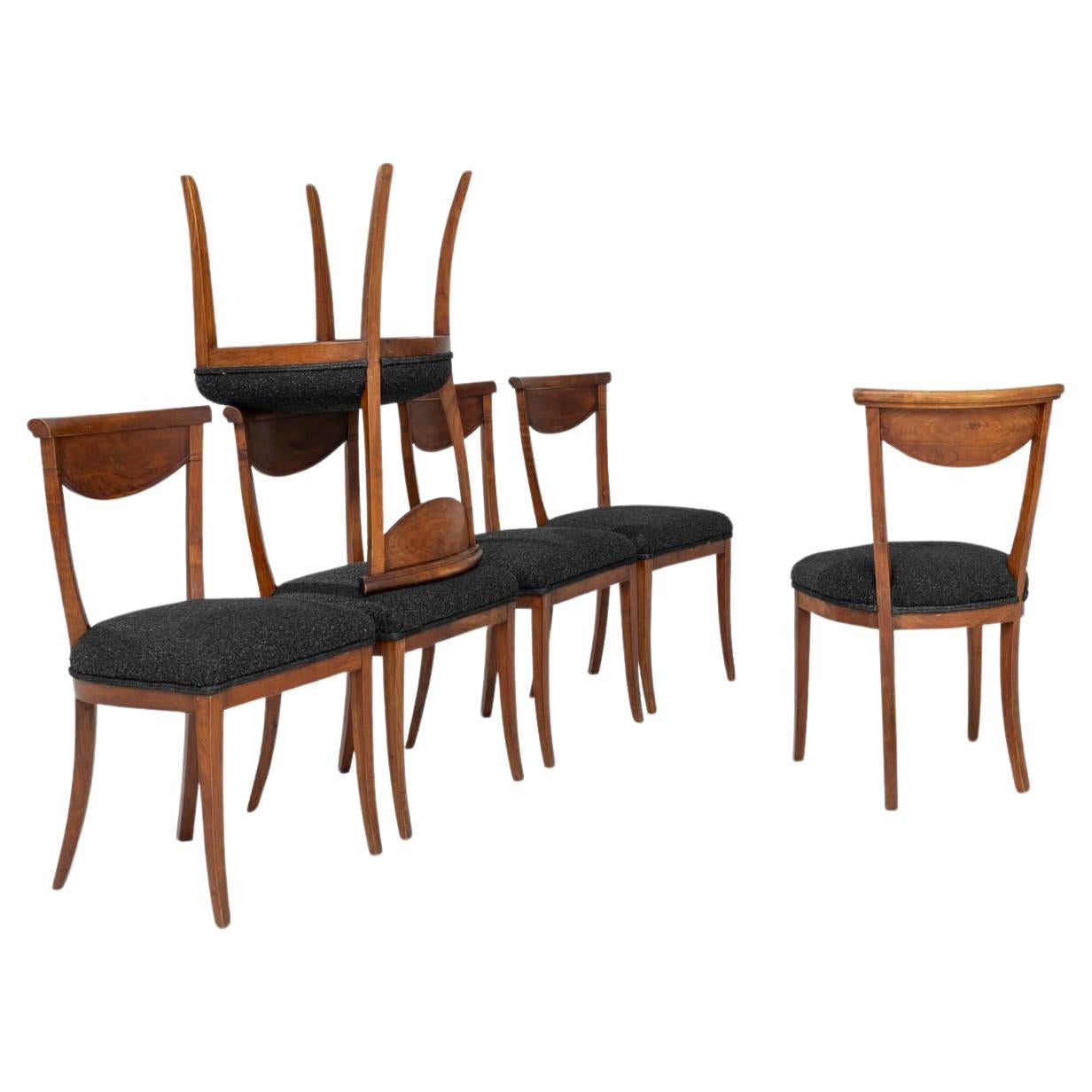 Französische Holz-Esszimmerstühle des 19. Jahrhunderts mit gepolsterten Sitzen, 6er-Set