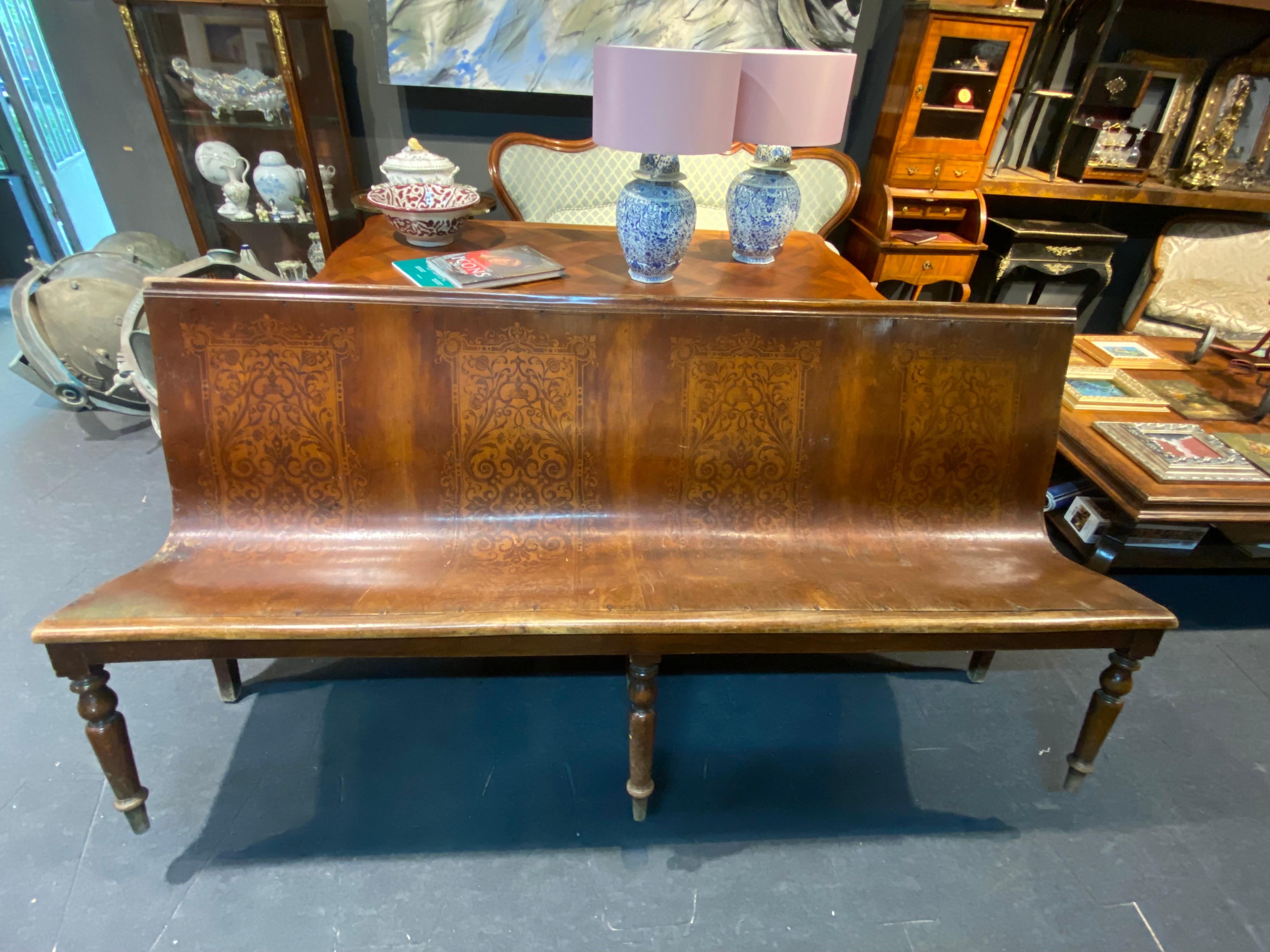 Large French benches in hand carved wood in very good authentic stable condition.
France, circa 1860