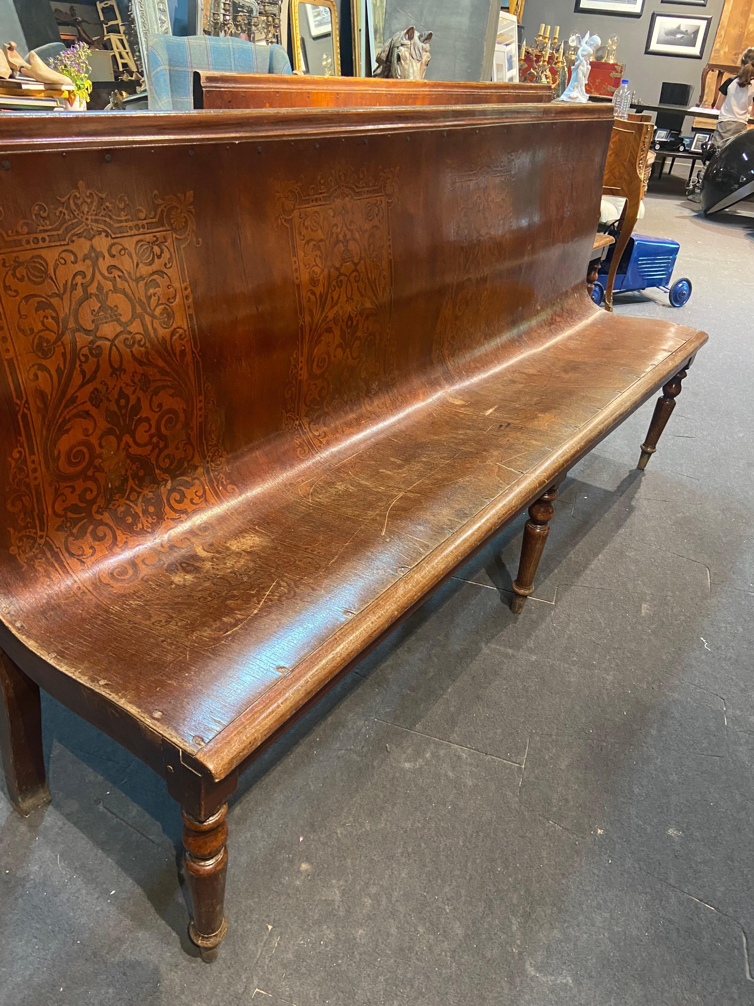 19th Century French Wooden Hand Carved Long Church Benches For Sale 5