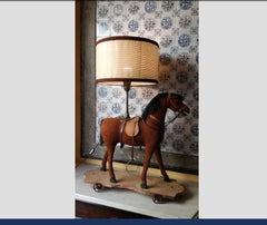 19th Century French Wooden Horse Children's Toy Converted into Table Lamp, 1890s