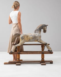 19th Century French Wooden Horse Sculpture, Antique Decor, 47.6\"