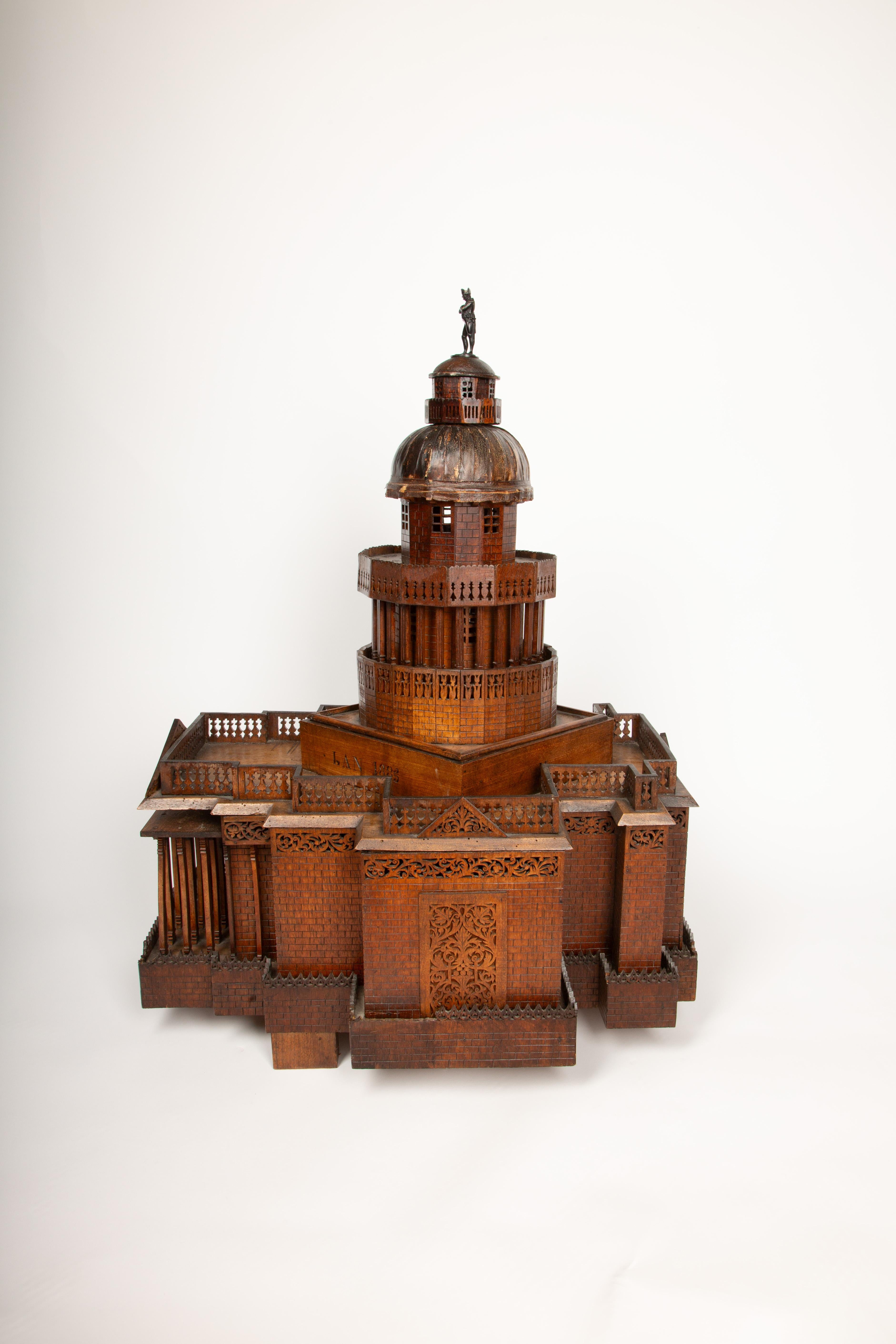 19th Century French Wooden Maquette/Model of the Pantheon with Napoleon I Figure For Sale 7