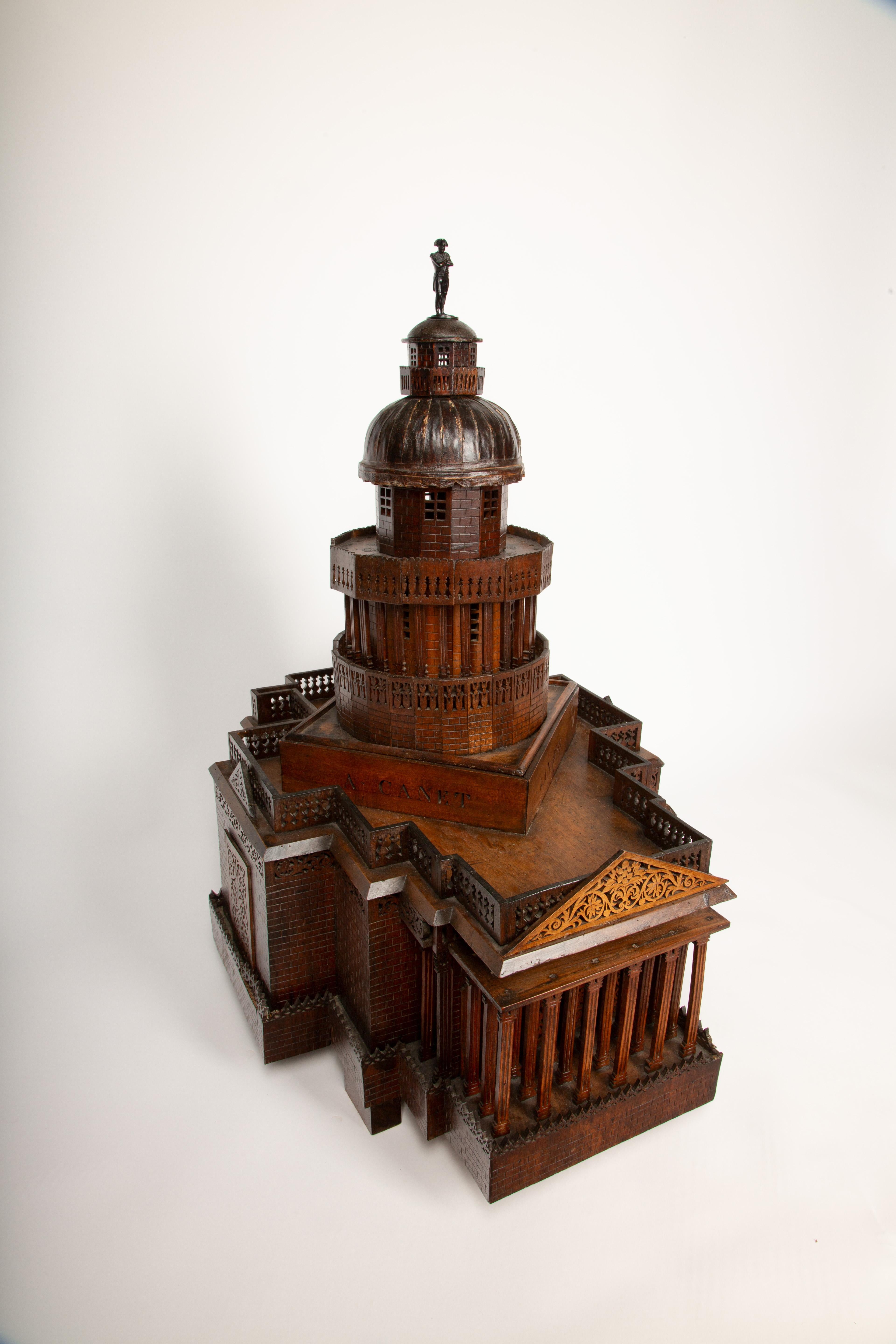 19th Century French Wooden Maquette/Model of the Pantheon with Napoleon I Figure In Good Condition For Sale In New York, NY