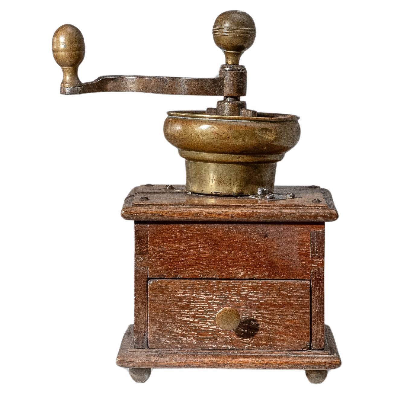 19th Century French Wooden & Metal Coffee Grinder