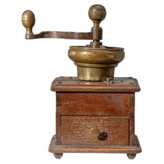 Used 19th Century French Wooden & Metal Coffee Grinder