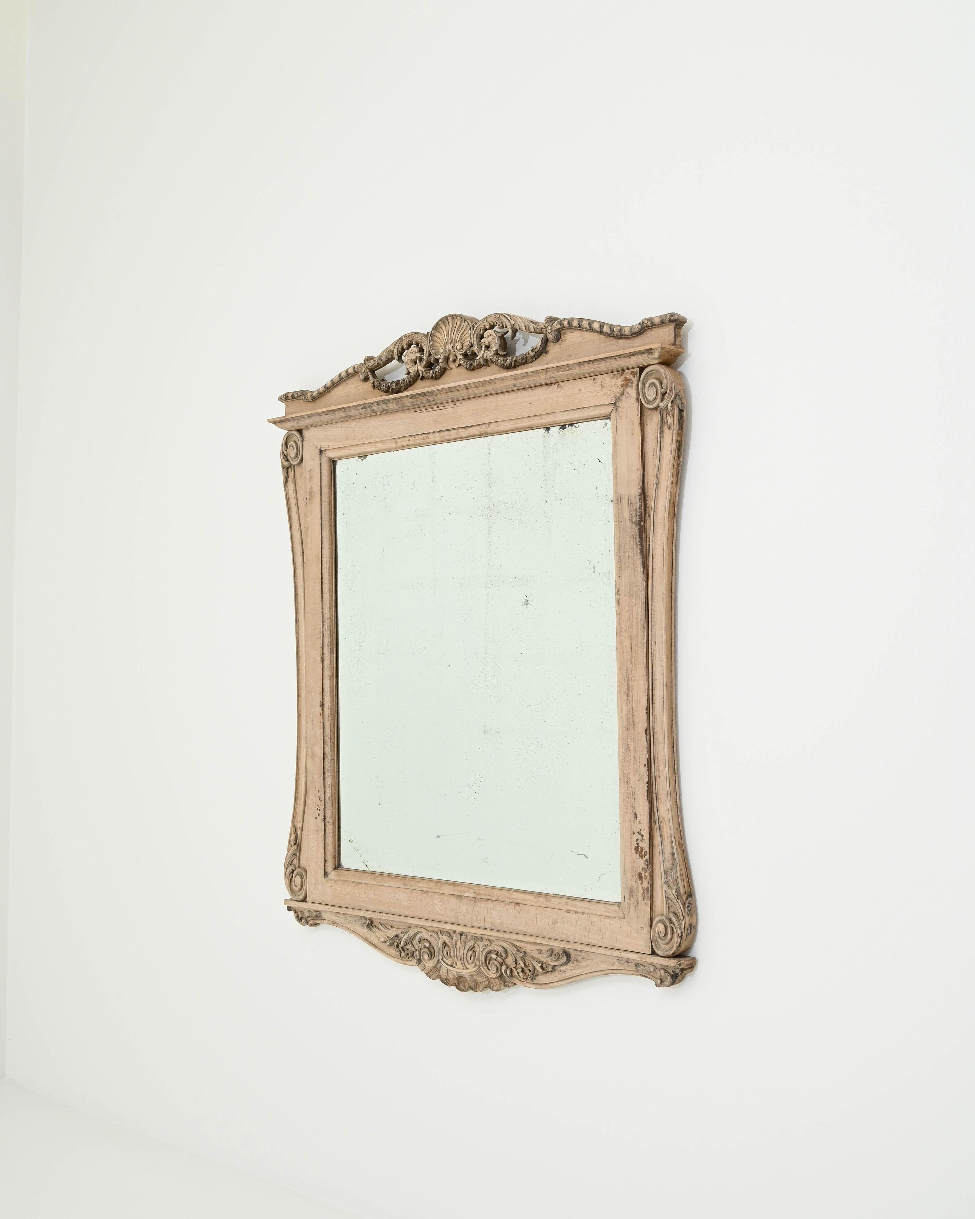 Bleached 19th Century French Wooden Mirror 