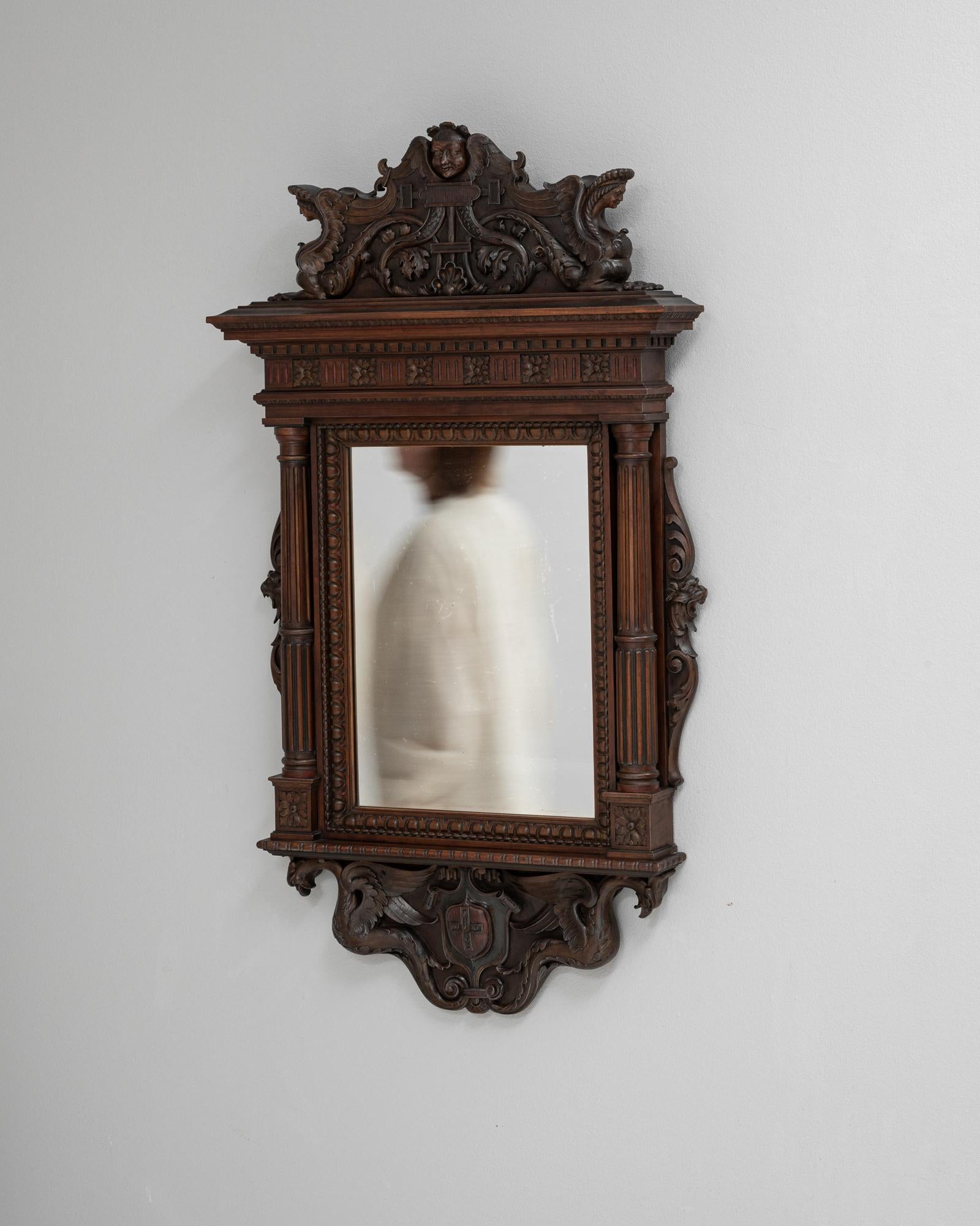 Legno Specchio di legno francese del XIX secolo in vendita