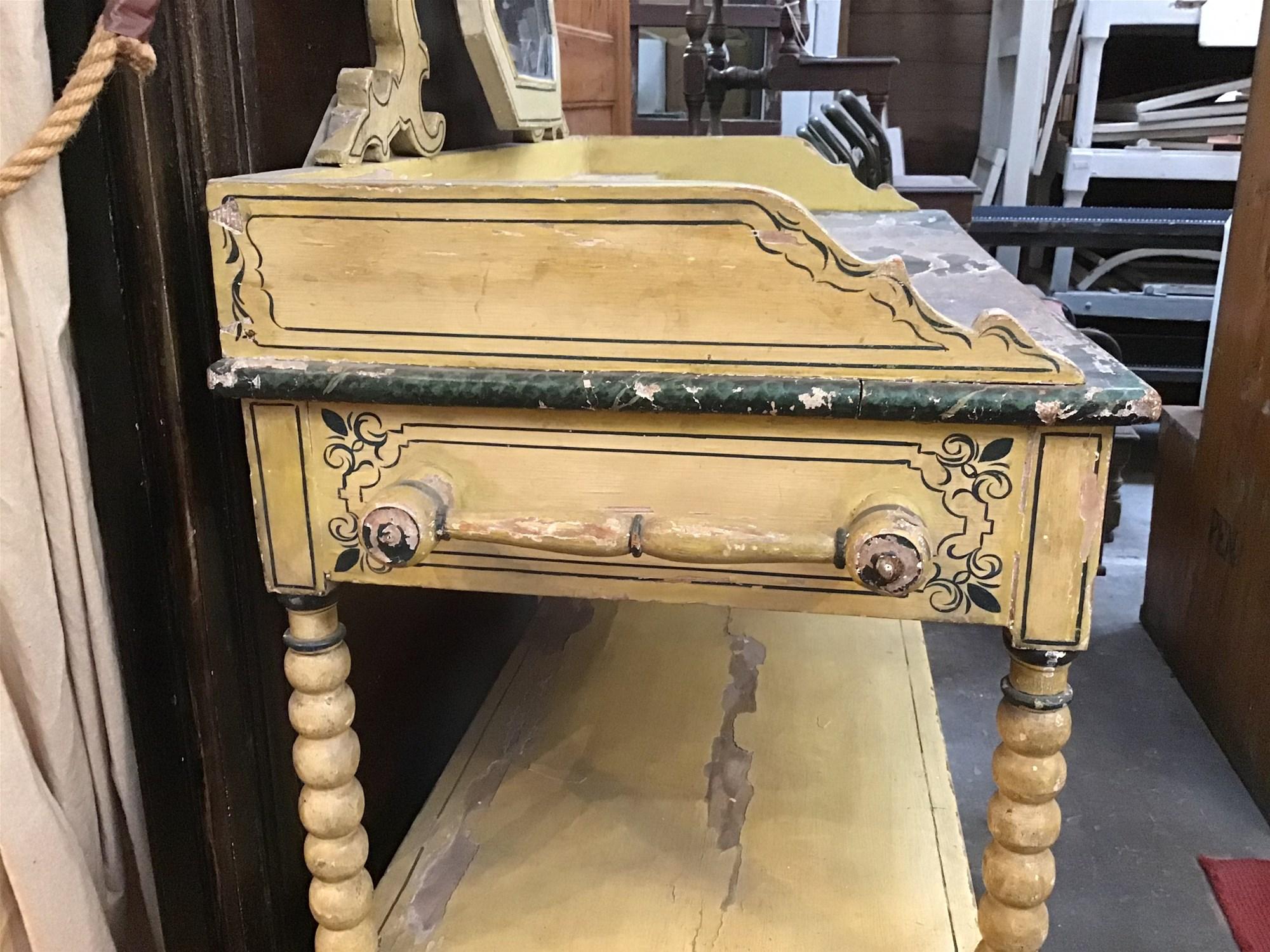 19th century French painted wood mirrored vanity with turned details, 1890s.