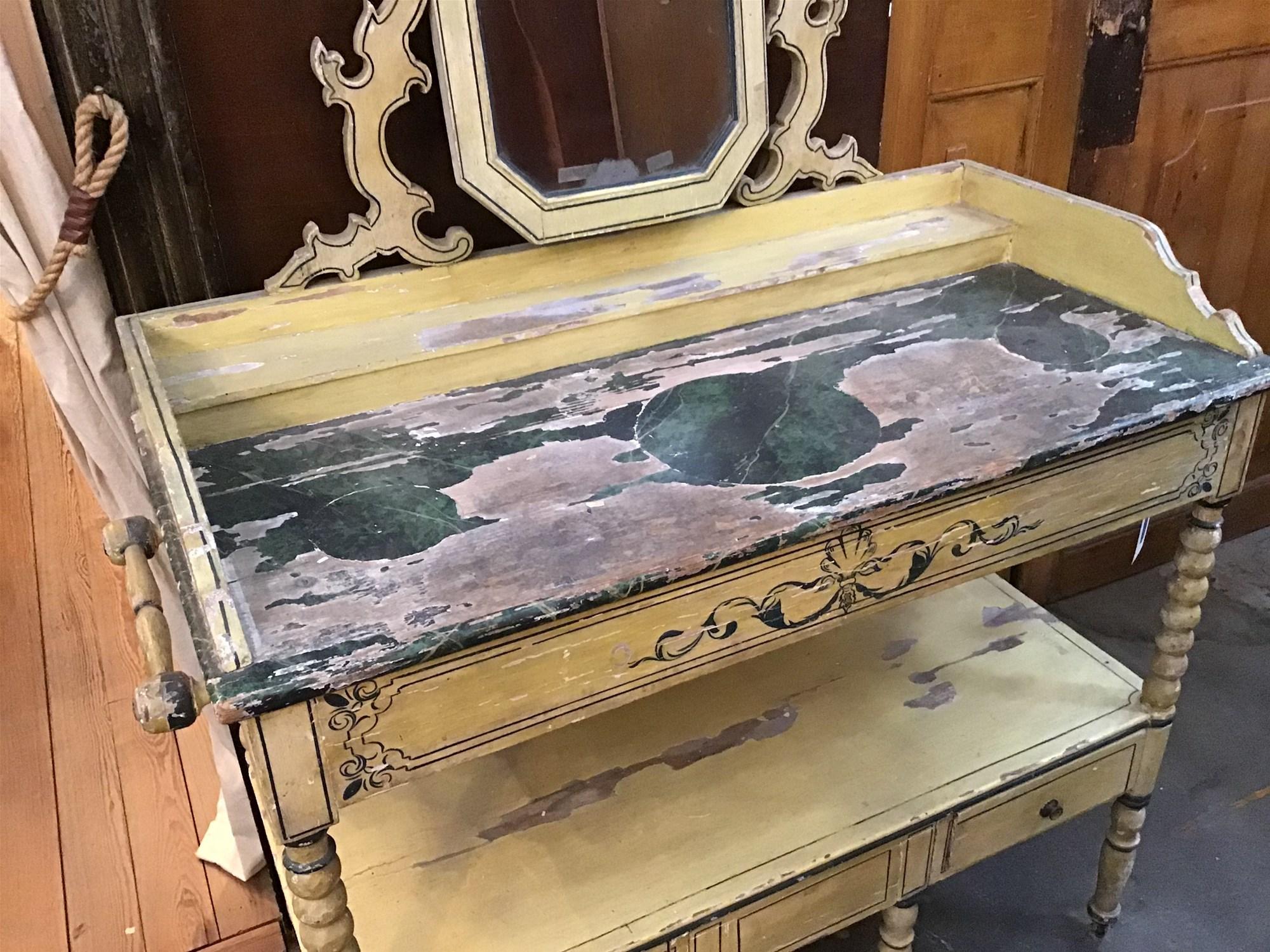 Painted 19th Century French Wooden Mirrored Vanity with Turned Details, 1890s