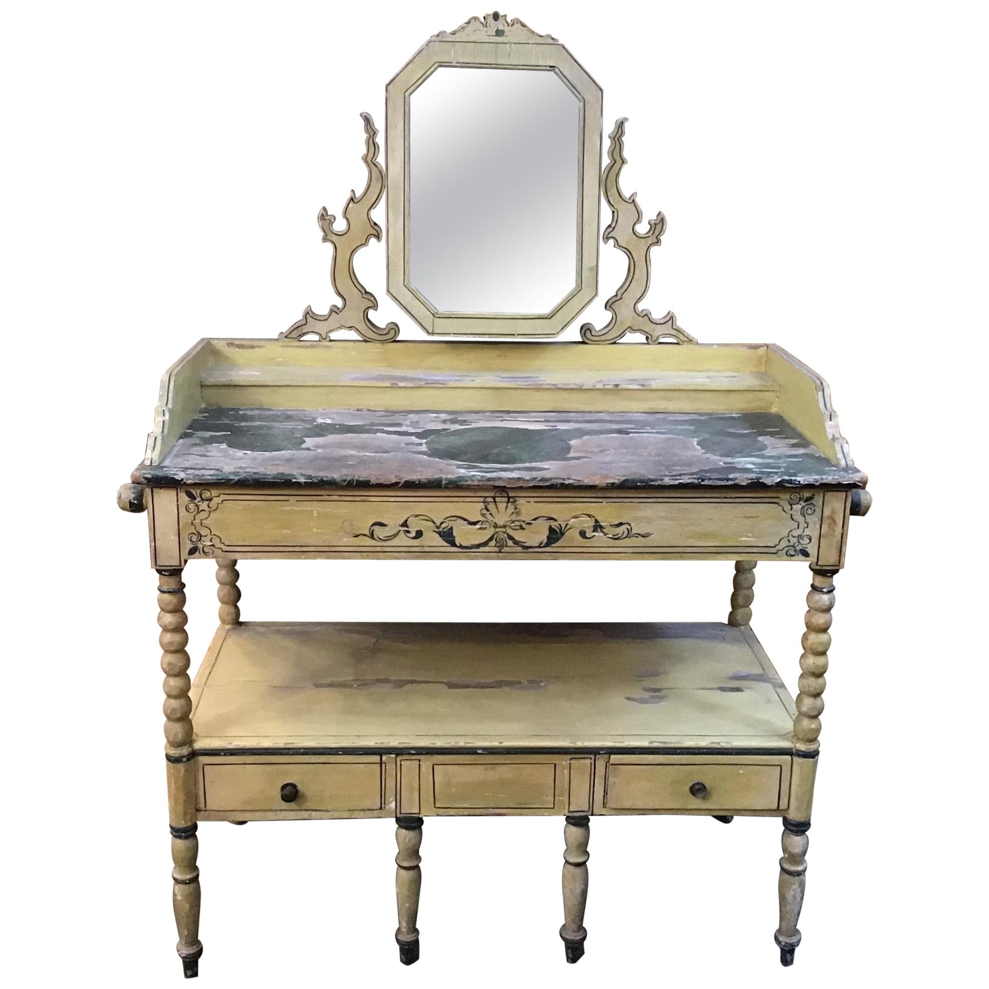 19th Century French Wooden Mirrored Vanity with Turned Details, 1890s