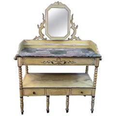 Antique 19th Century French Wooden Mirrored Vanity with Turned Details, 1890s