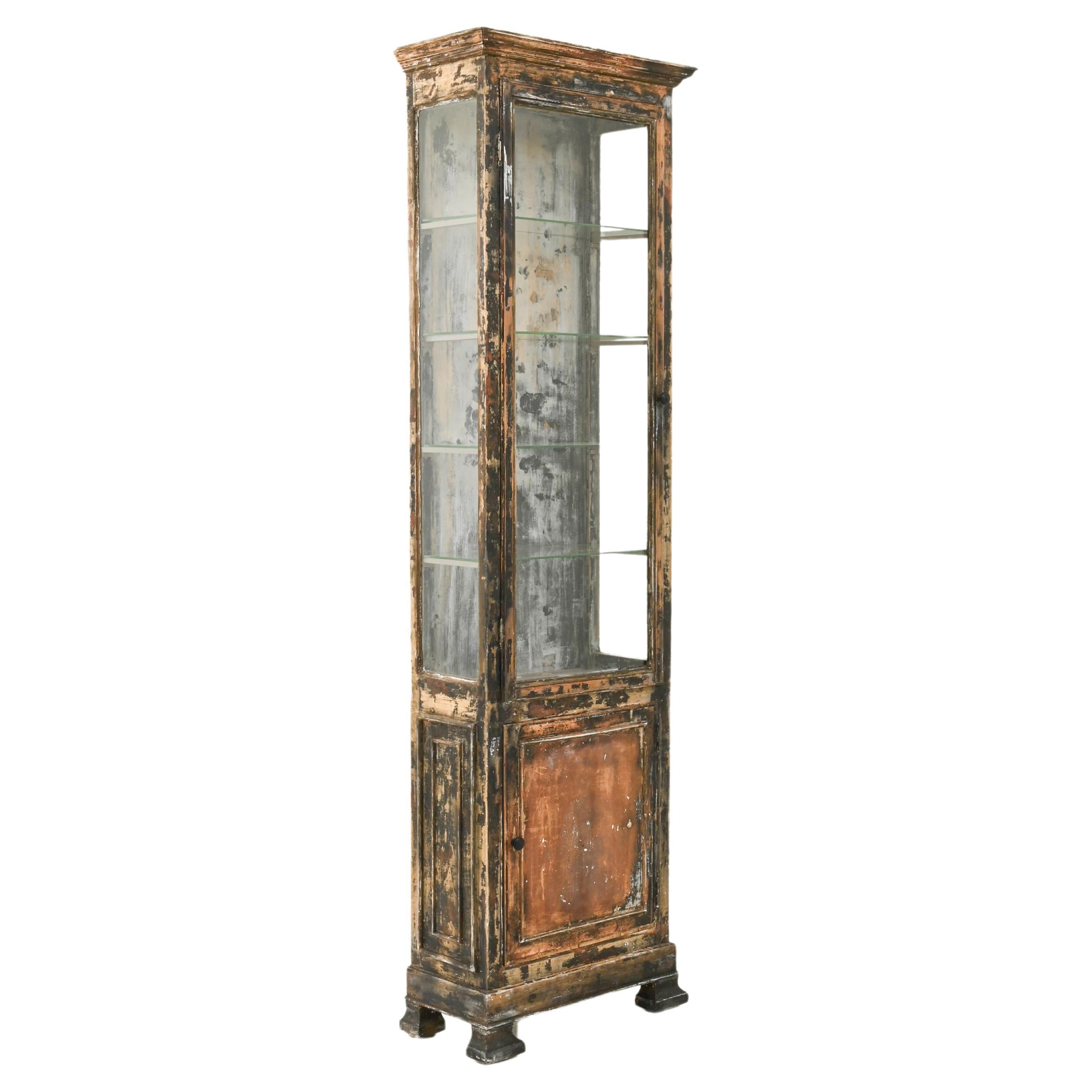 19th Century French Wooden Patinated Vitrine For Sale