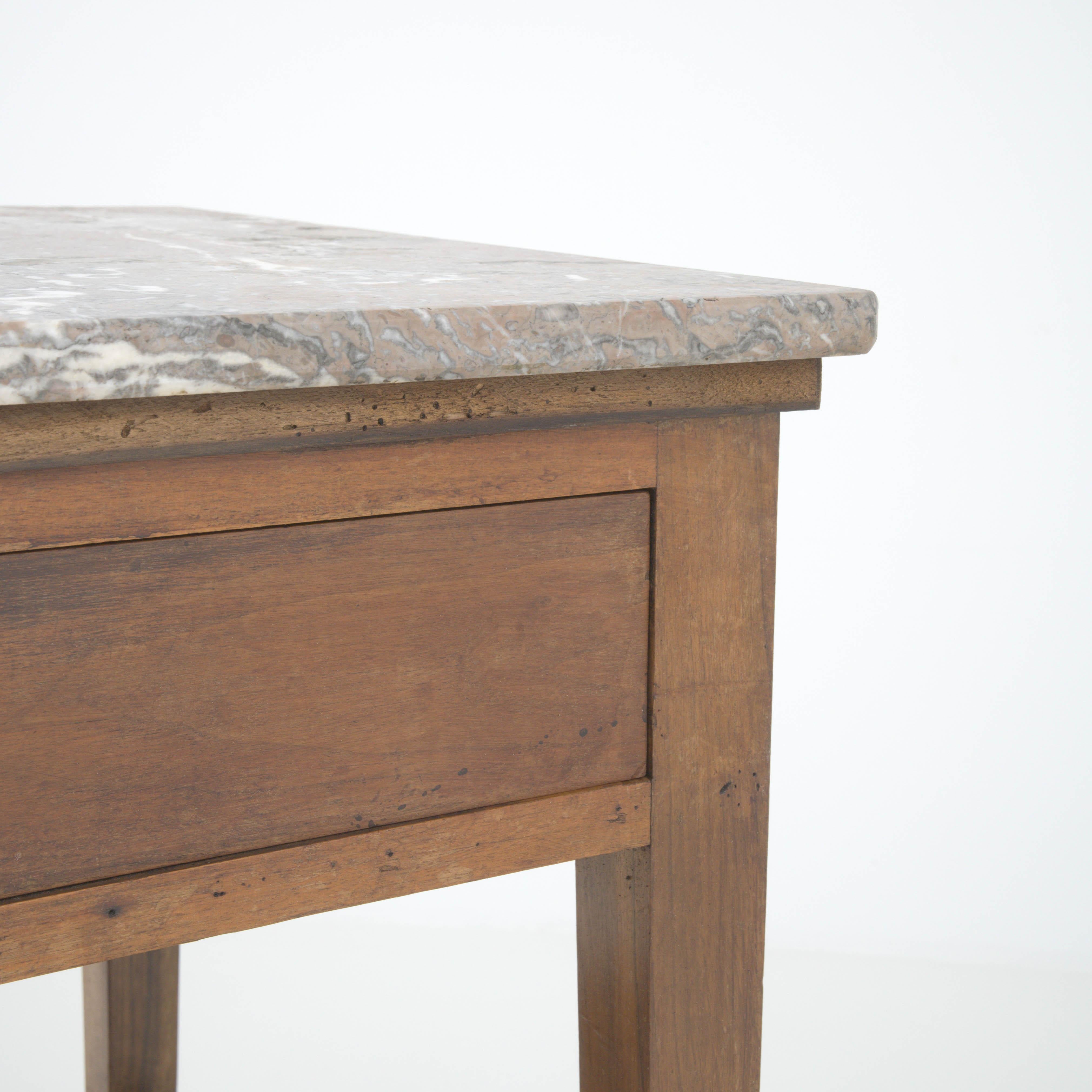 19th Century French Wooden Side Table With Marble Top For Sale 4