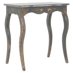 19th Century French Wooden Side Table With Marble Top