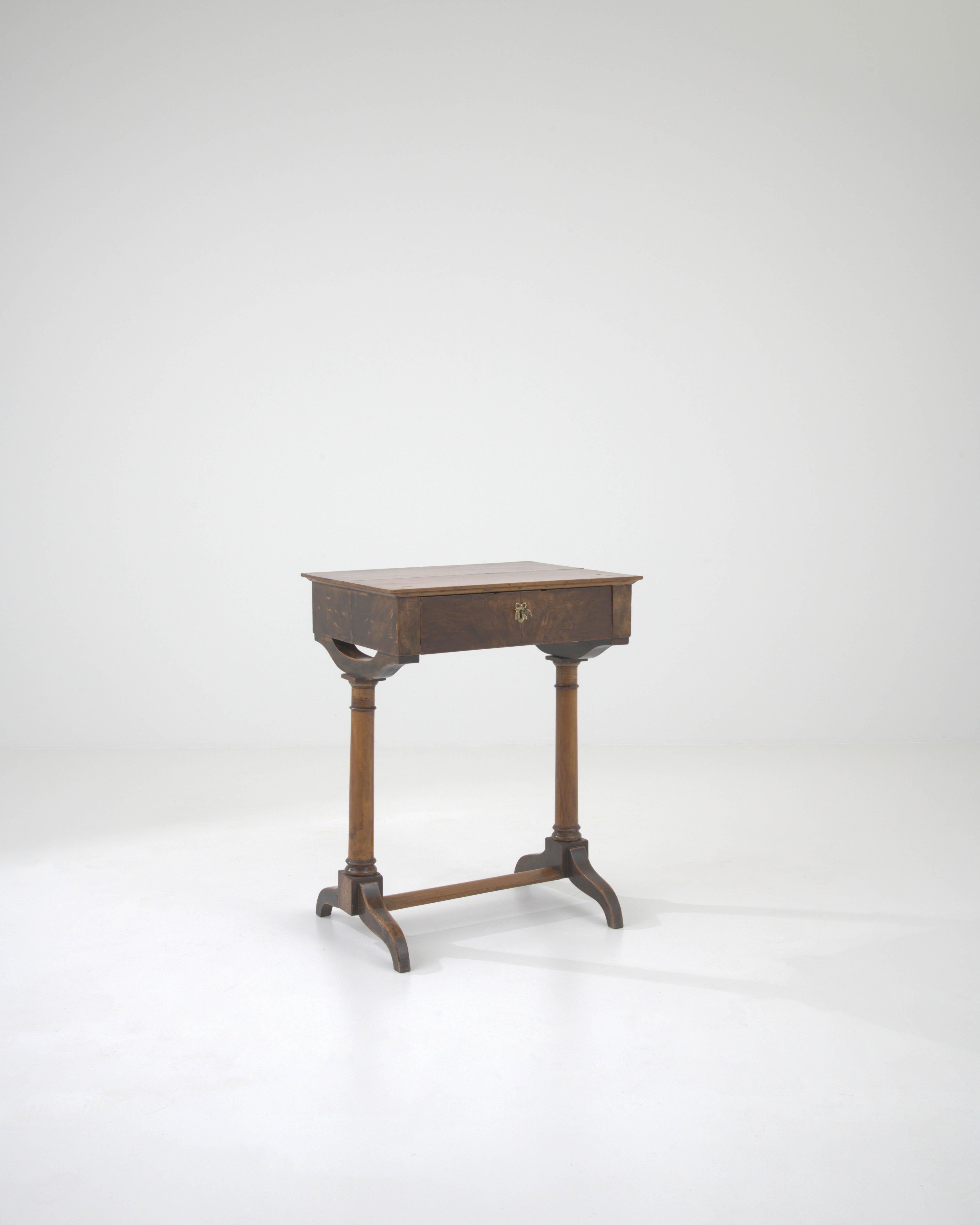 19th Century French Wooden Side Table With Original Patina On Wheels 1