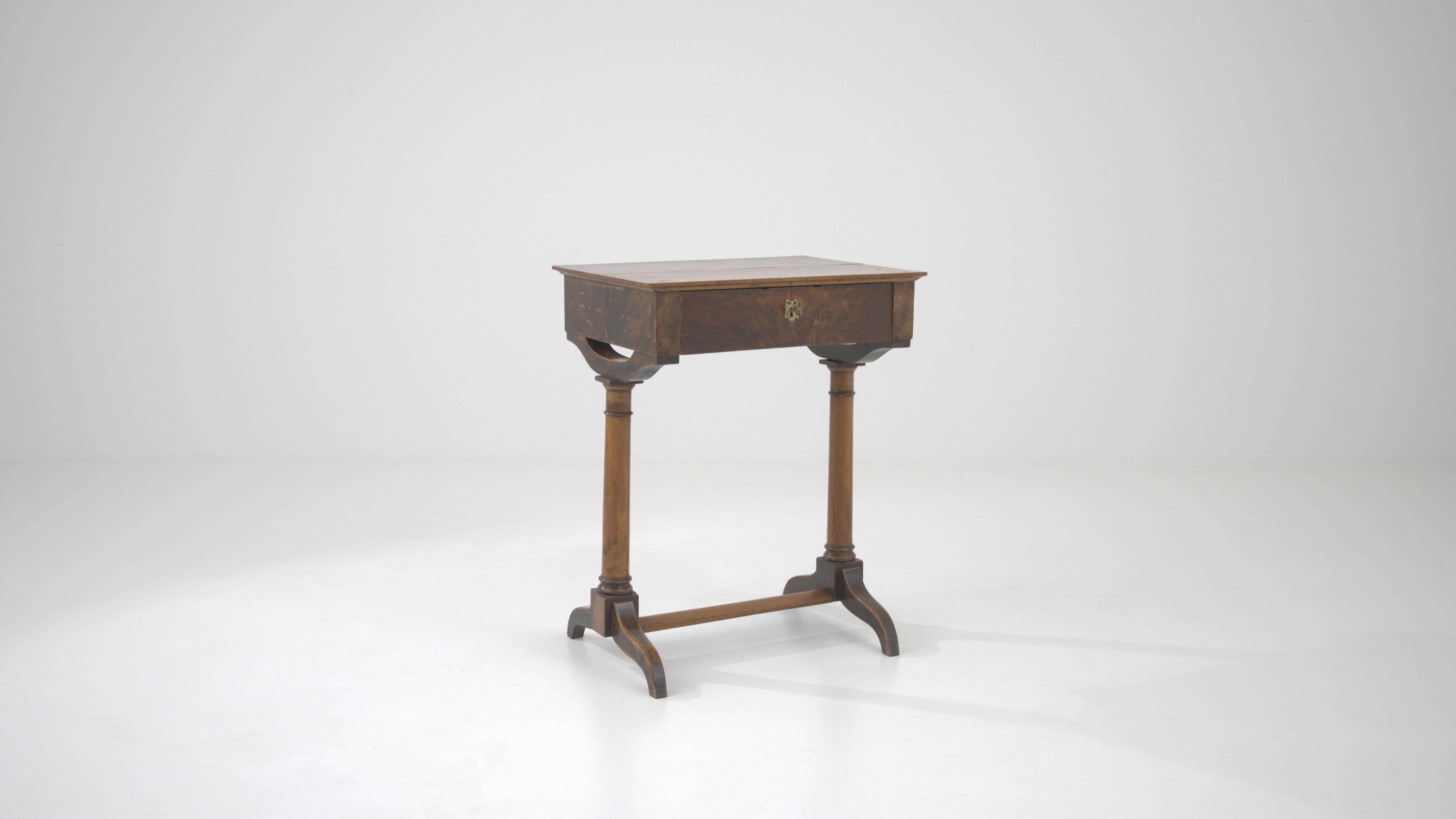 19th Century French Wooden Side Table With Original Patina On Wheels 4