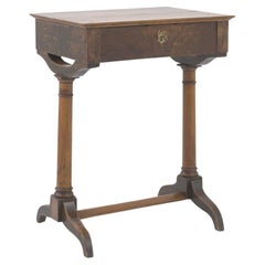 19th Century French Wooden Side Table With Original Patina On Wheels