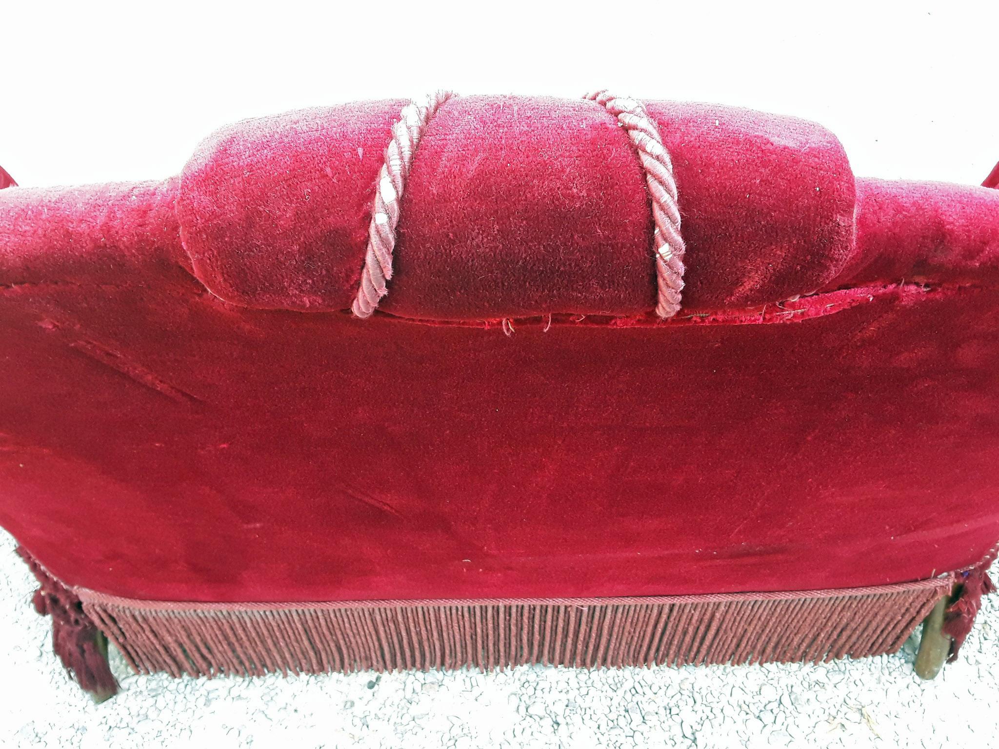 19th Century, French Wooden Sofa with Its Original Brocade Velvet Fabric 5