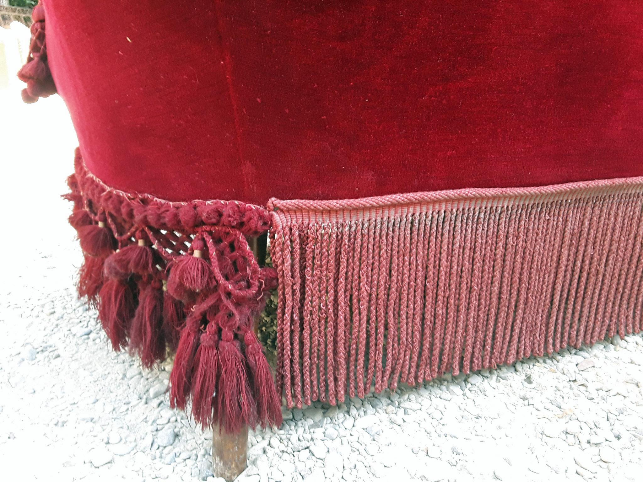 19th Century, French Wooden Sofa with Its Original Brocade Velvet Fabric 6