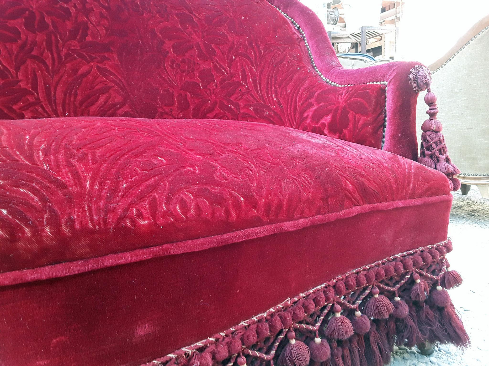 19th Century, French Wooden Sofa with Its Original Brocade Velvet Fabric 2