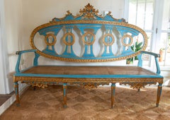 19th Century French Wooden Sofa with Wickerwork Back and Seat