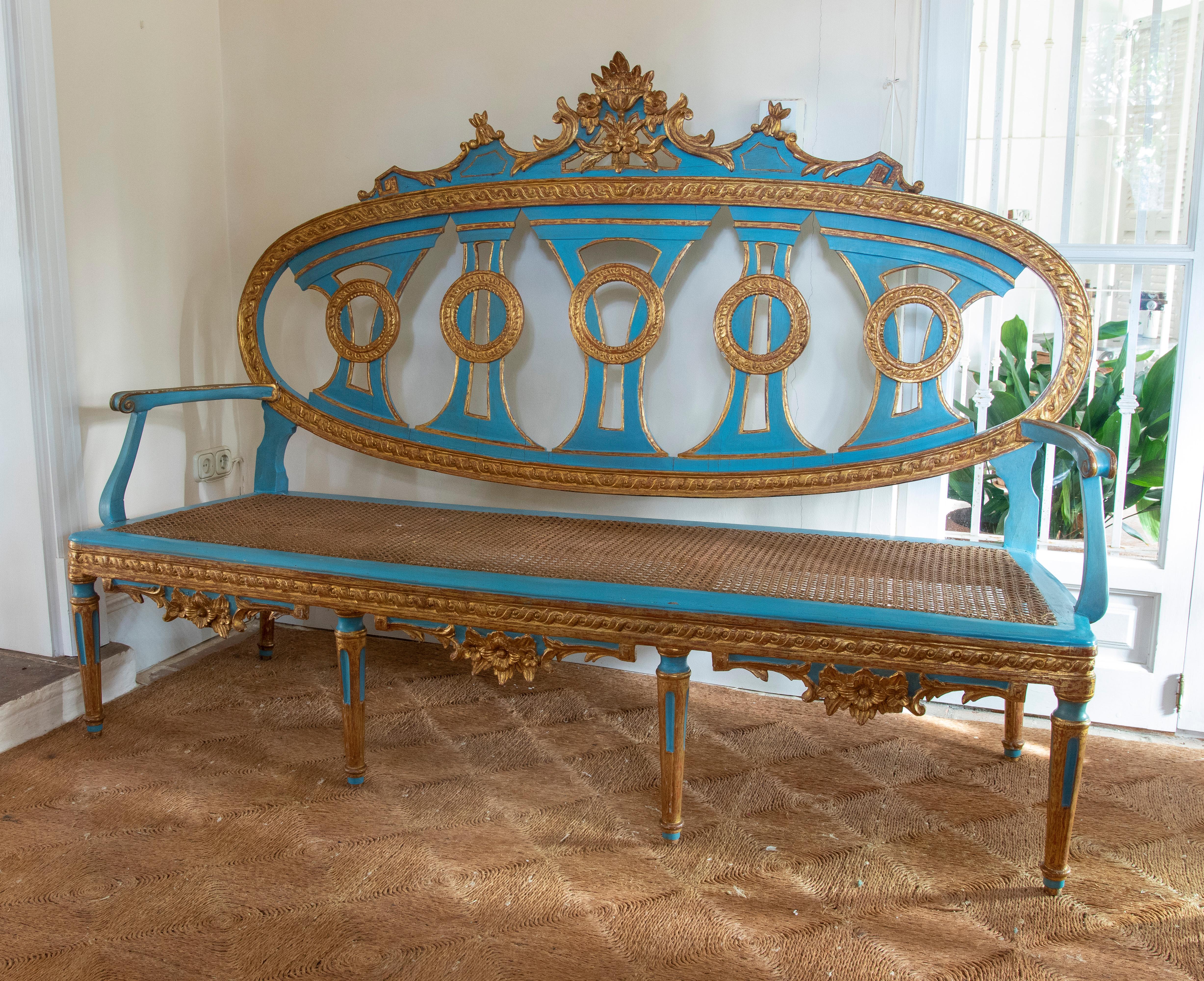 19th Century French Wooden Sofa with Wickerwork Back and Seat In Good Condition For Sale In Marbella, ES