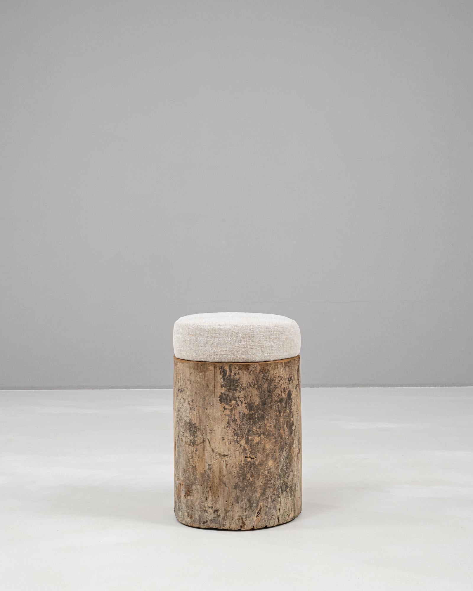 19th Century French Wooden Stool With Upholstered Seat In Good Condition In High Point, NC
