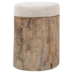 19th Century French Wooden Stool With Upholstered Seat 19th Century French Wooden Stool With Upholstered Seat