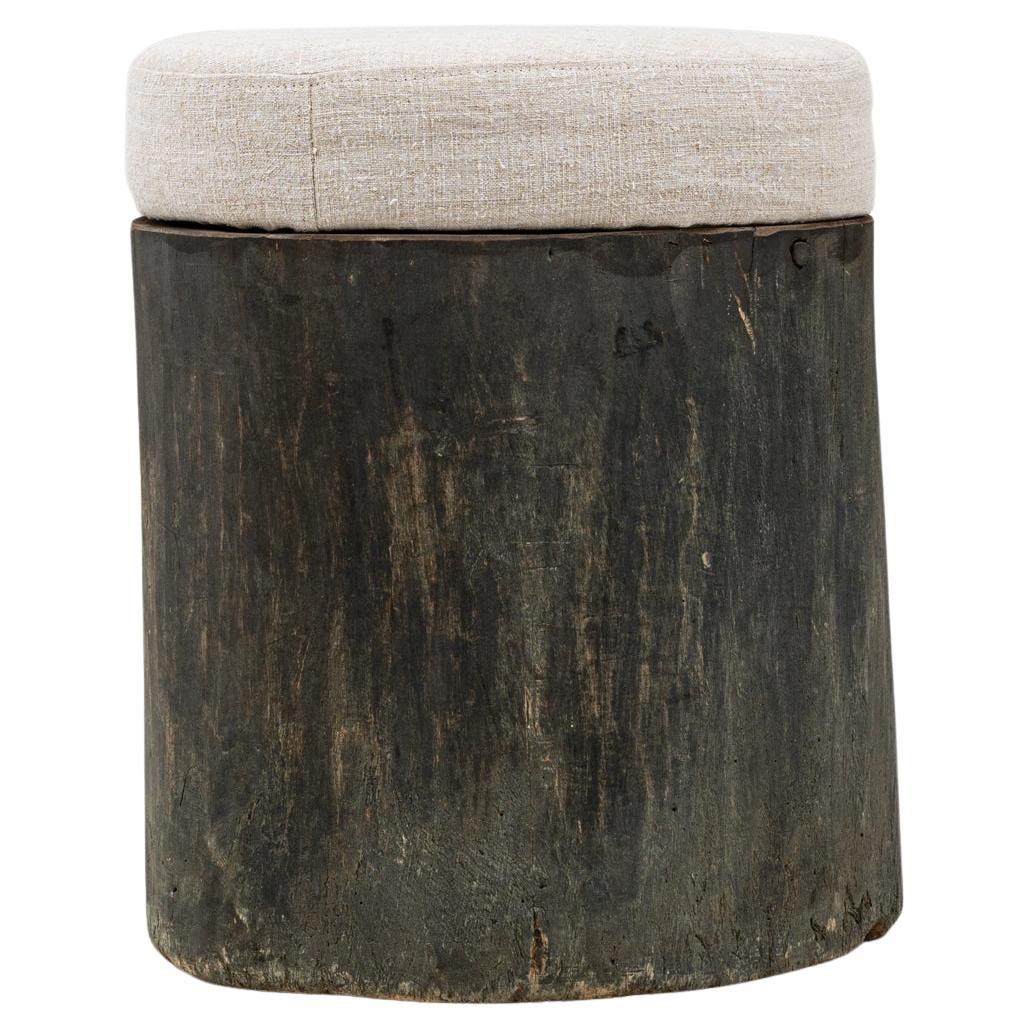 19th Century French Wooden Stool With Upholstered Seat