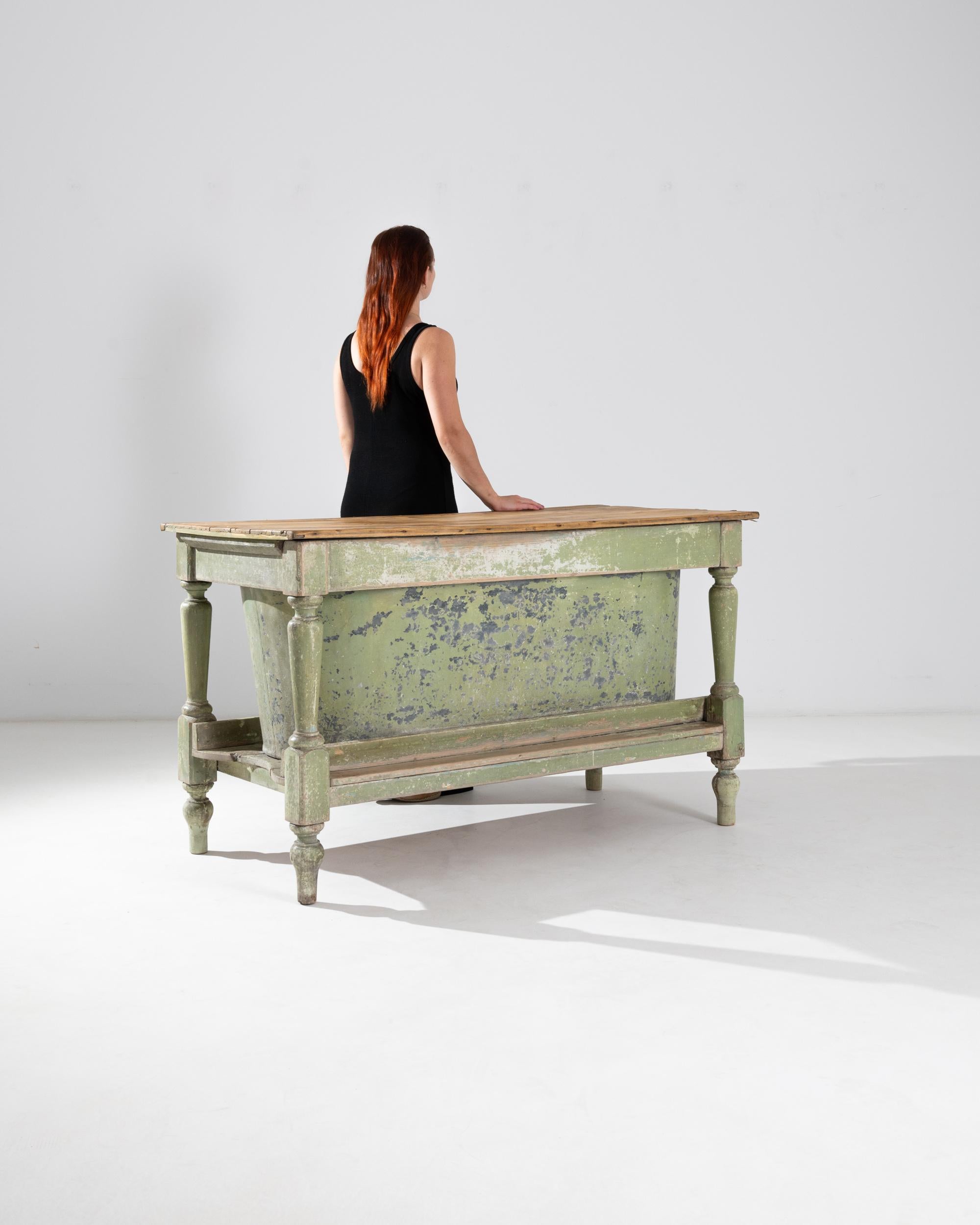 19th Century French Wooden Table with Zinc Bath 2