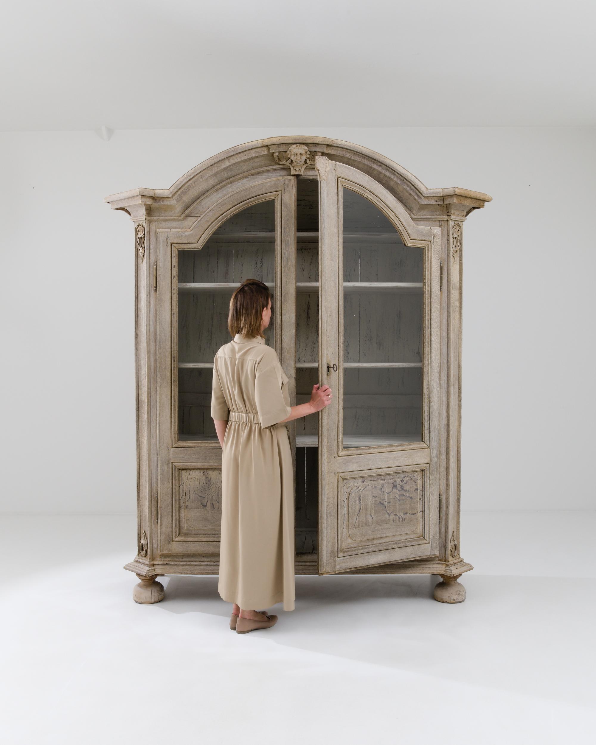 Bleached 19th Century French Wooden Vitrine 