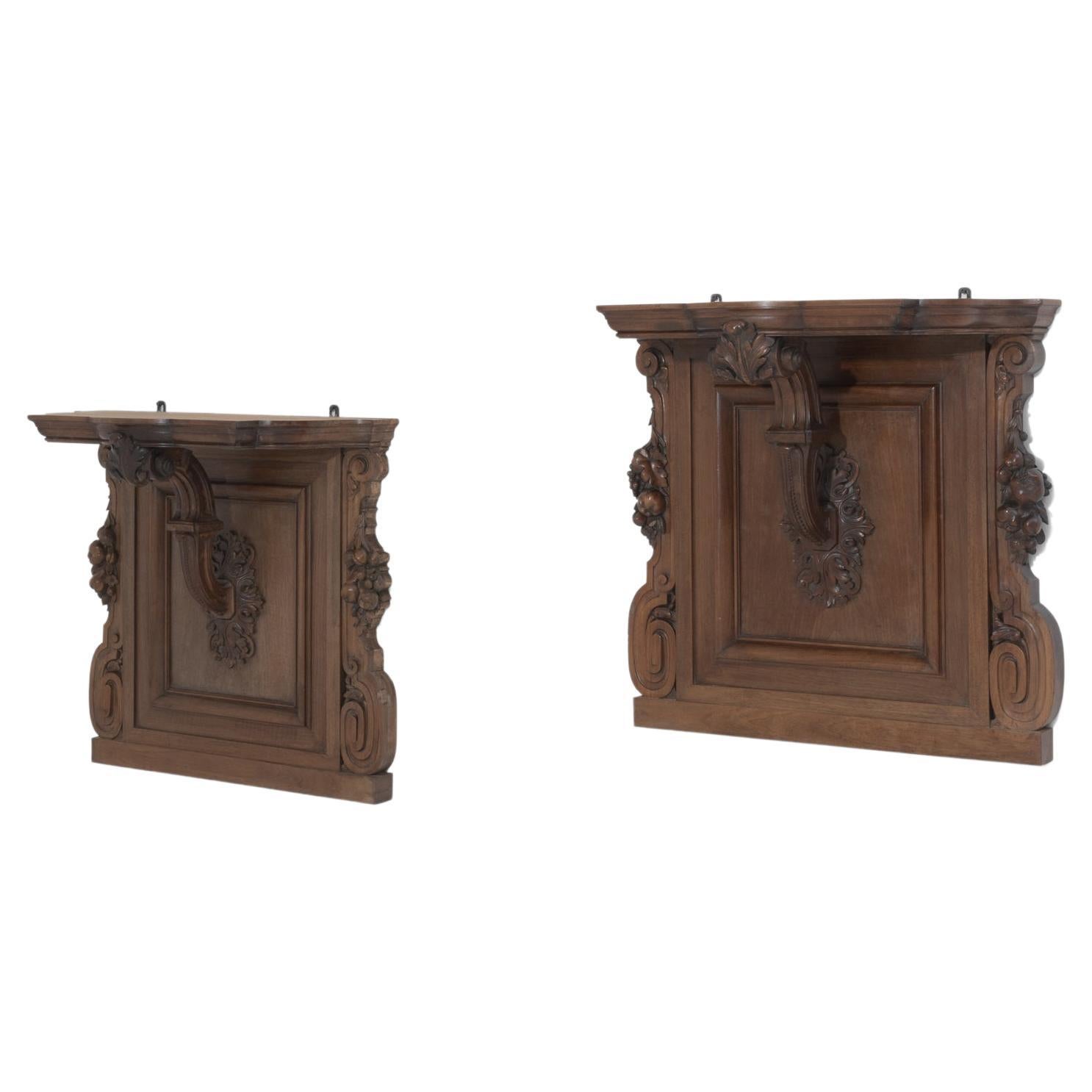 19th Century French Wooden Wall Consoles, a Pair For Sale