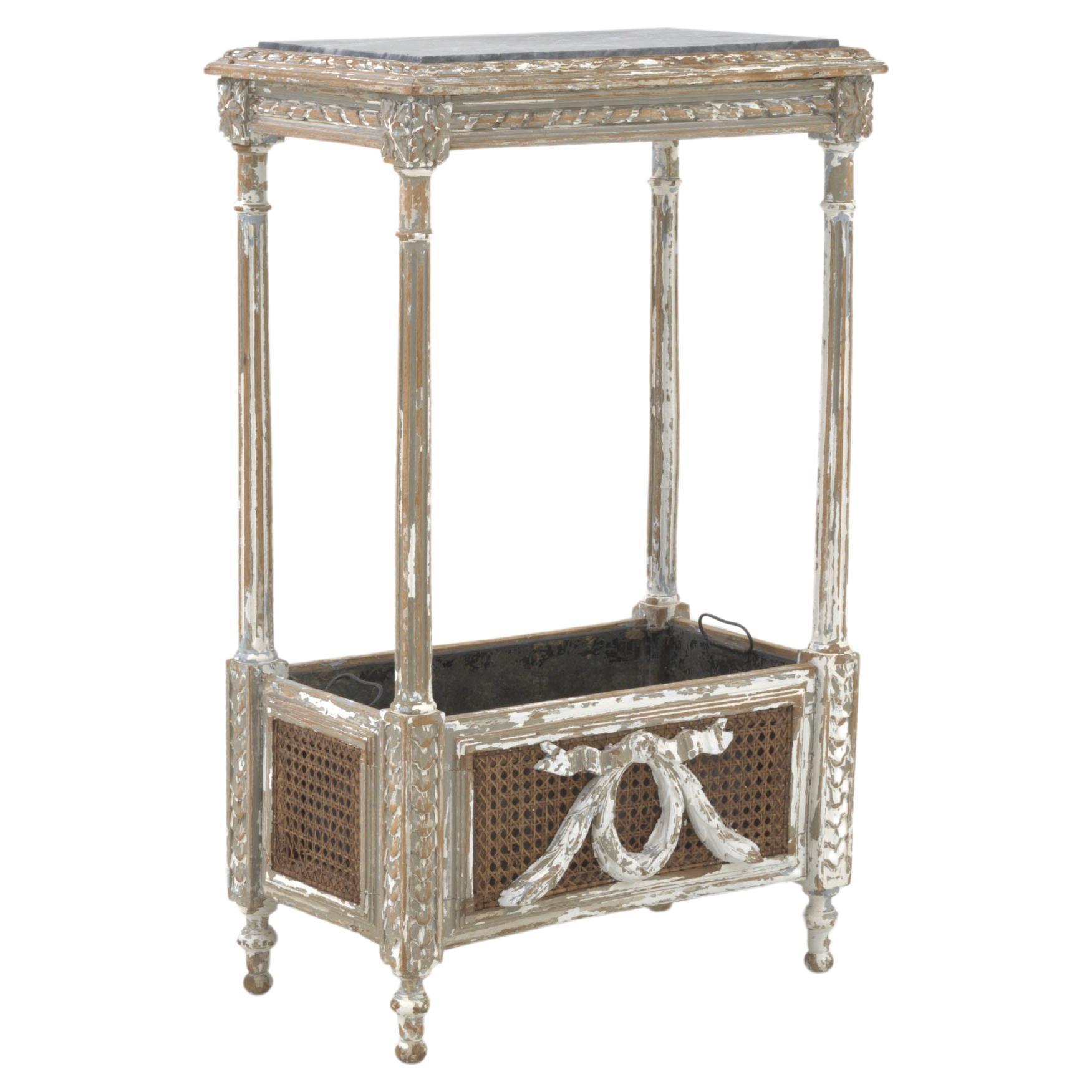 19th Century French Wooden & Zinc Pedestal With Marble Top