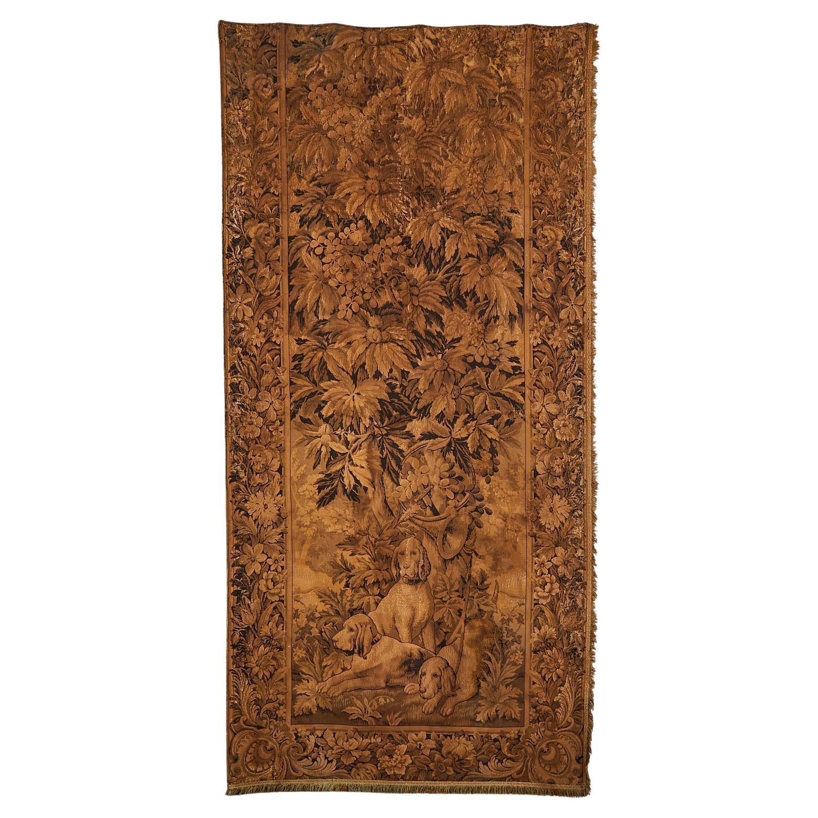 19th Century French Woodland Tapestry with Hunting Dogs