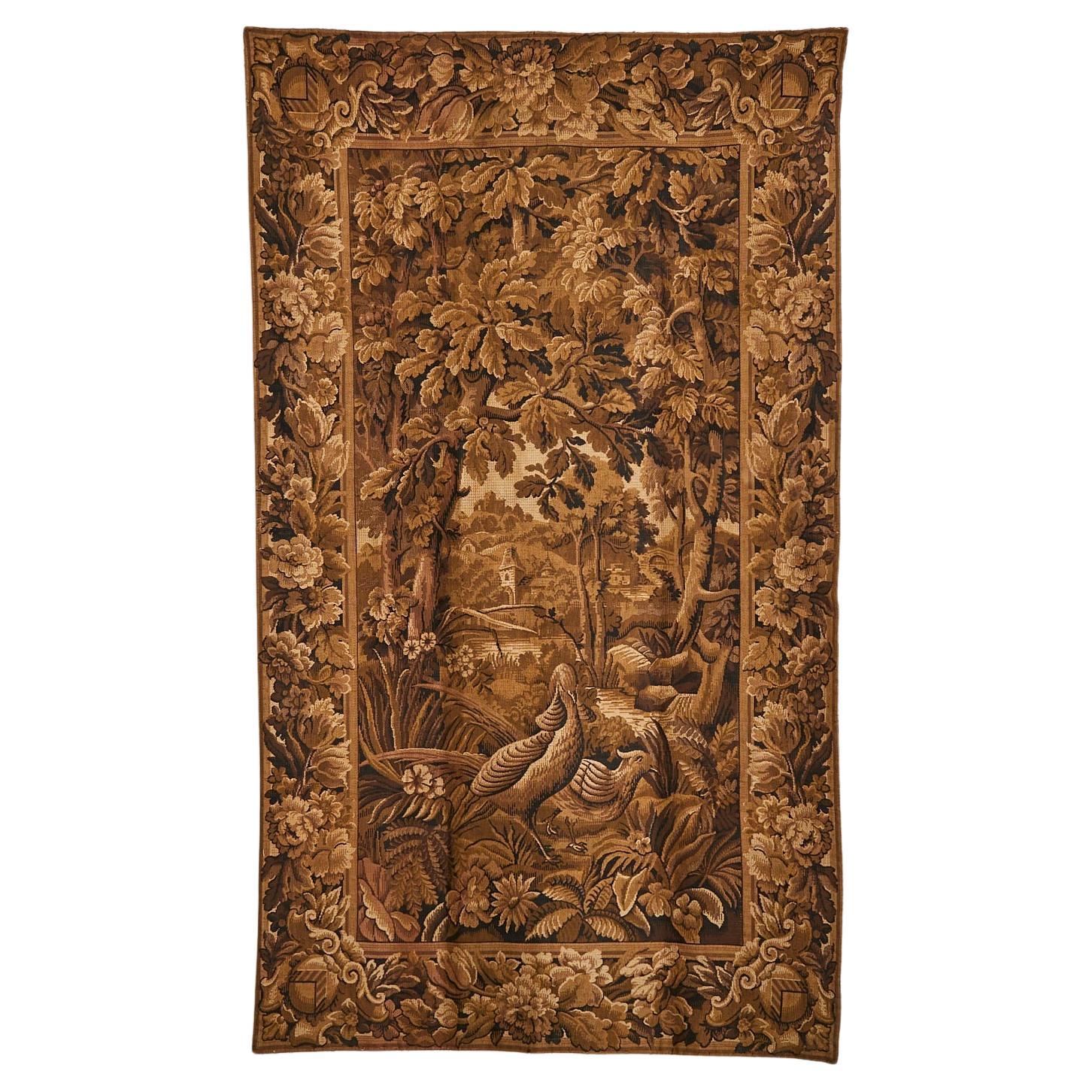 19th Century French Woodland Tapestry with Peacocks