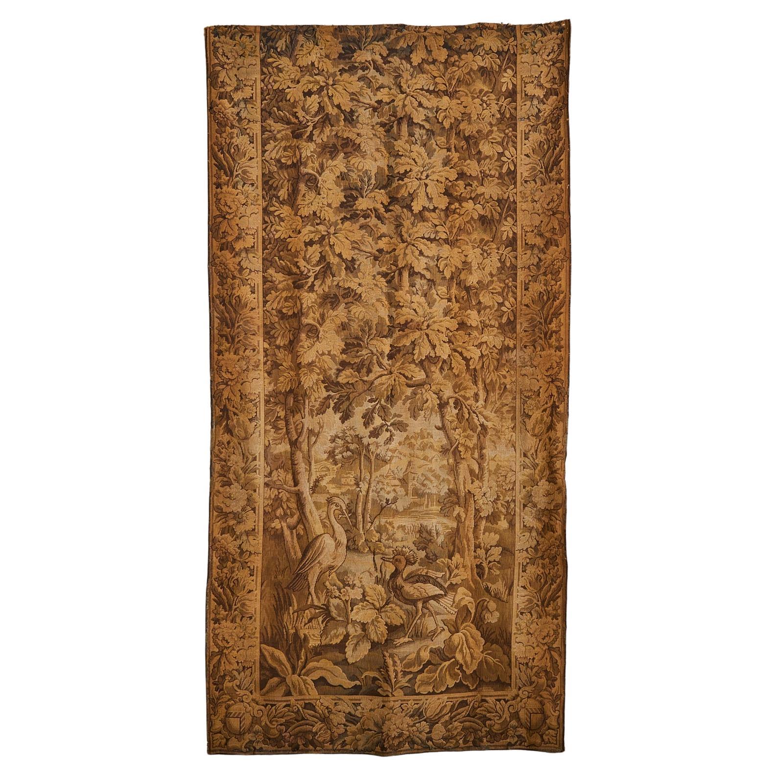 19th Century French Woodland Tapestry with Storks For Sale