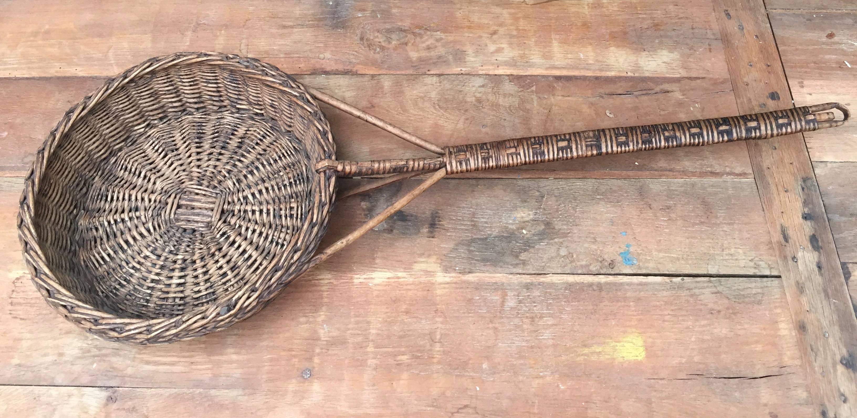 French handwoven wicker church offering basket, circa 1860. This would make a great basket to use for bread to make passing on a long table easy and fun!