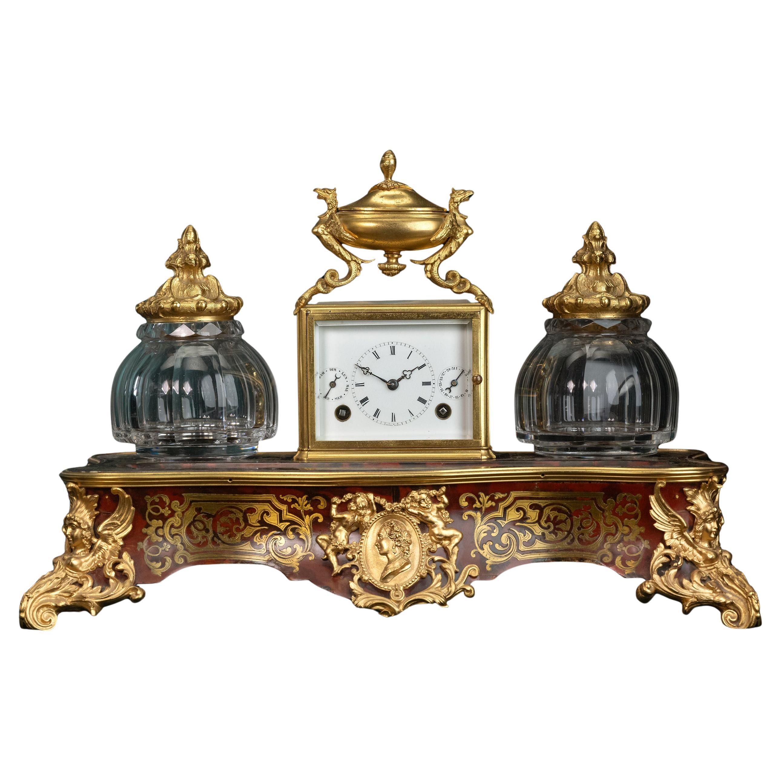 19th Century French Writing Set with Travel Clock by Moser à Paris.