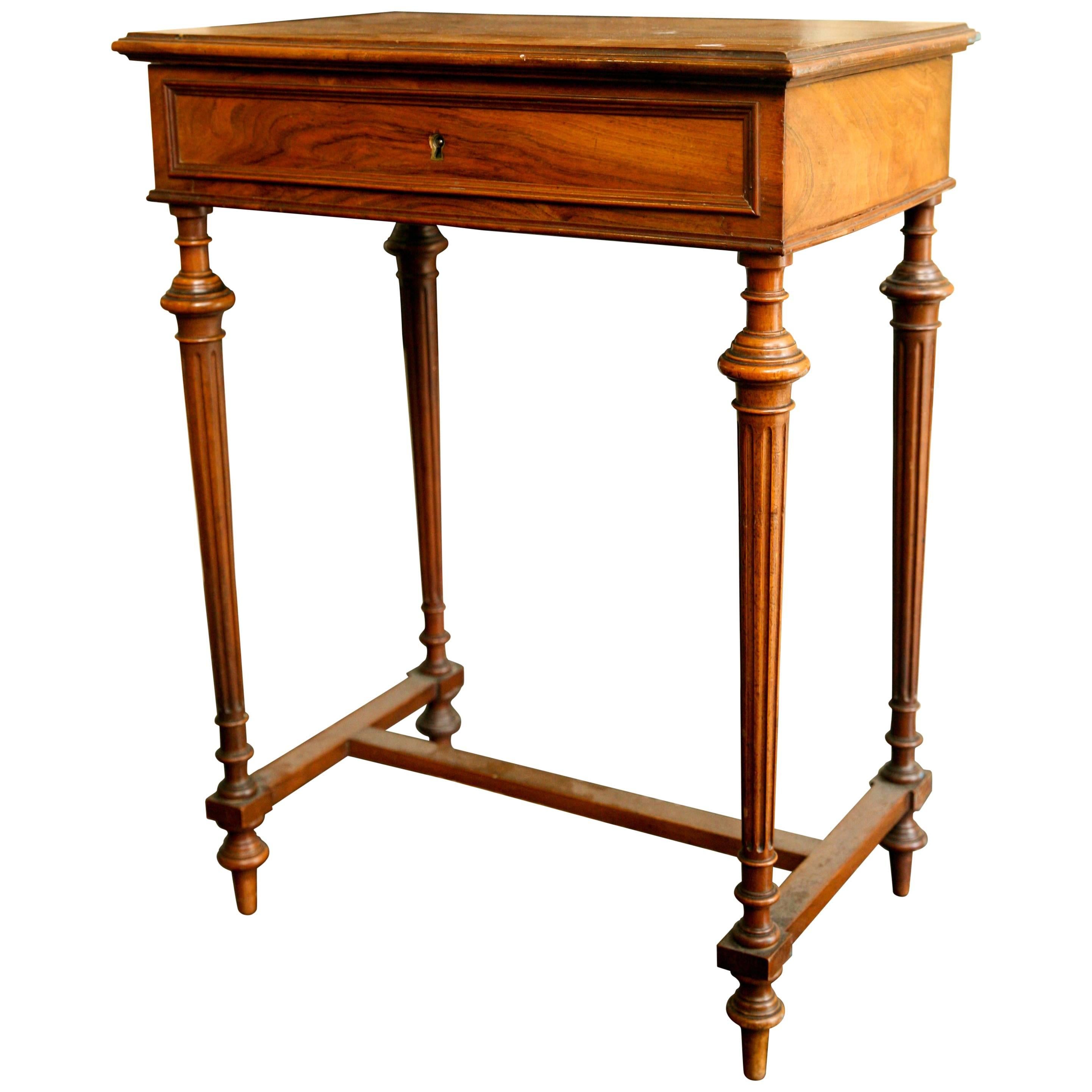 19th Century French Writing Sewing Stand in Bird's-Eye Maple Veneer For Sale