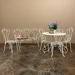 Juego de salón de jardín de 6 piezas de hierro forjado francés del siglo XIX