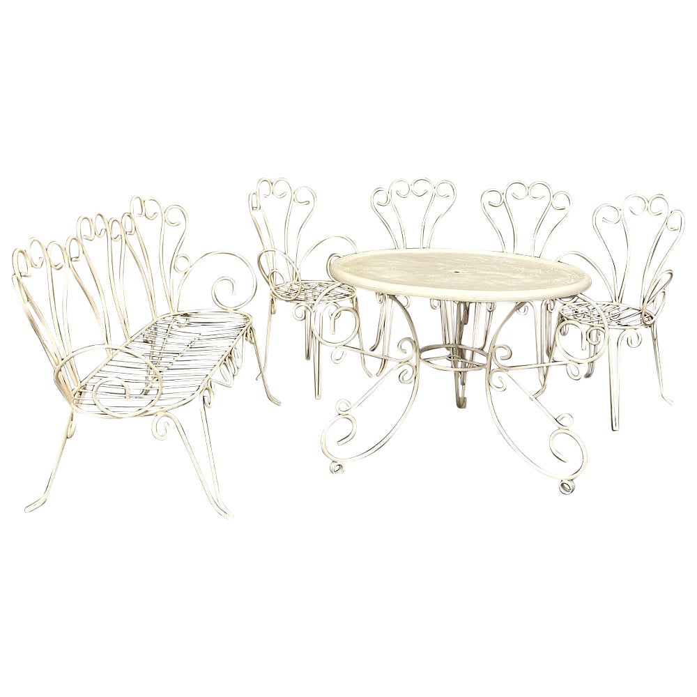 Set da salotto da giardino a 6 pezzi in ferro battuto francese del XIX secolo